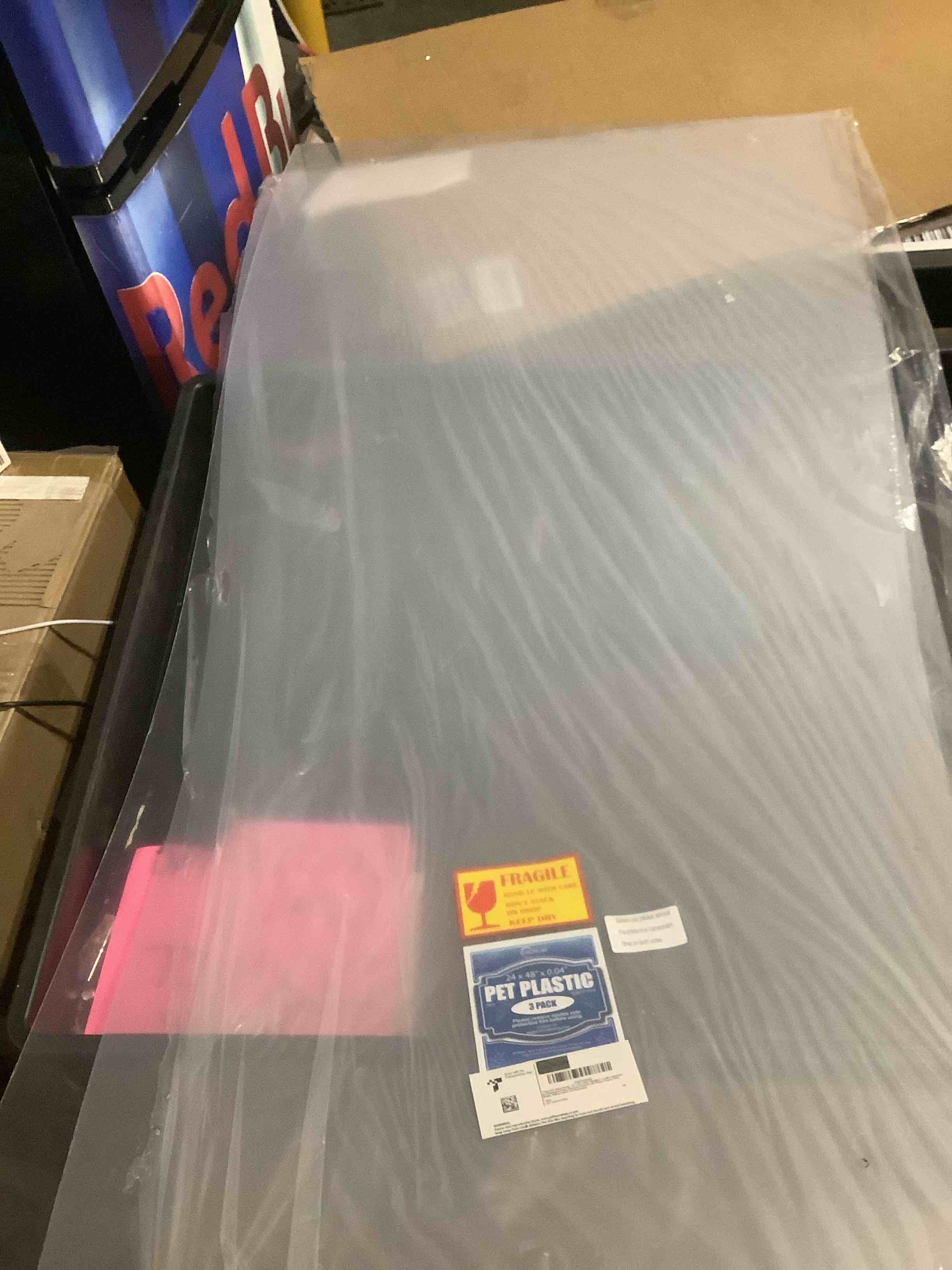 Condition photo showing Good Condition for 3 Pack PET Sheet Panels - 24" x 48" x 0.04" Plexiglass - Quality Lightweight and Shatterproof Glass Alternative Perfect for DIY Sneeze Guards, Face Shields, Railing Guards, and Pet Barriers. 24x48", 0.04"(1mm)Thick 3