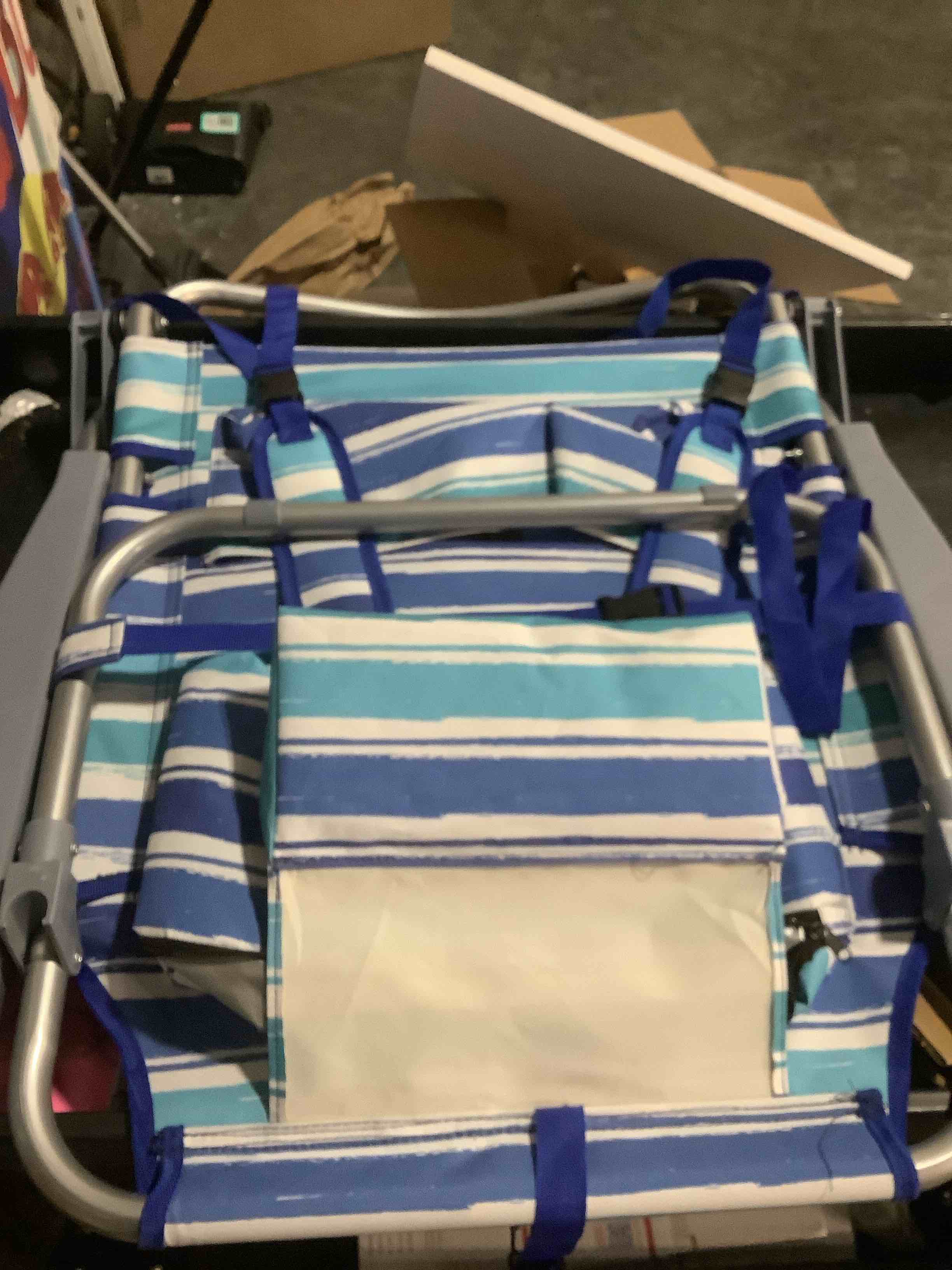 Condition photo showing Good Condition for Suteck Beach Chair, Adjustable 5-Position Backpack Beach Chairs for Adults Kids, Foldable Lay Flat Chair with Cooler Bag, Cup Holder and Lumbar Pillow, Reclining Lay Down Chairs for Lawn Outdoor