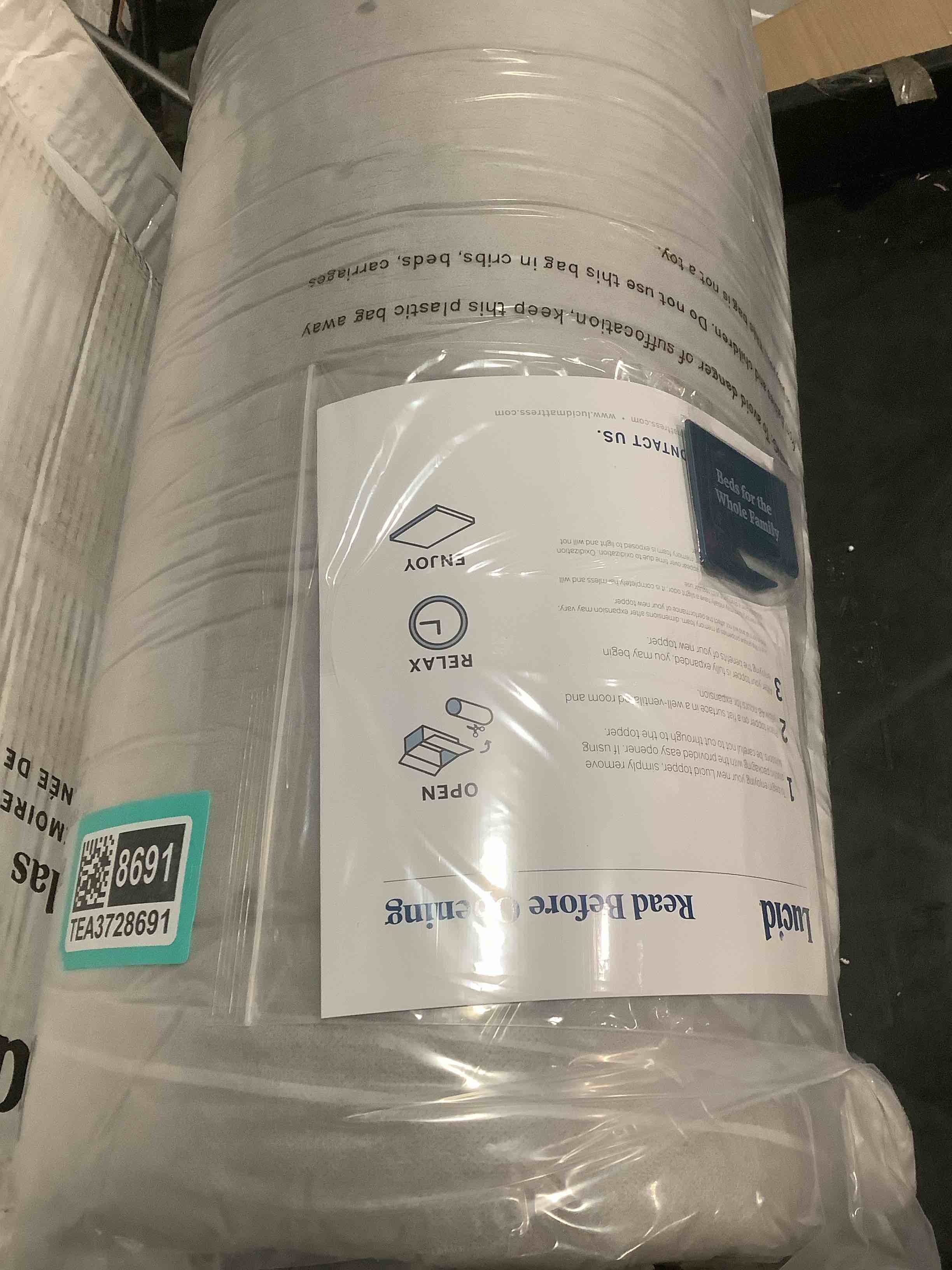 Condition photo showing New/Like New for Lucid 2 Inch Bamboo Charcoal Infused Memory Foam Mattress Topper - Queen Size – Moisture and Odor Control - Ventilated - Plush Feel, Pressure-Relieving Bed Topper – CertiPur Certified