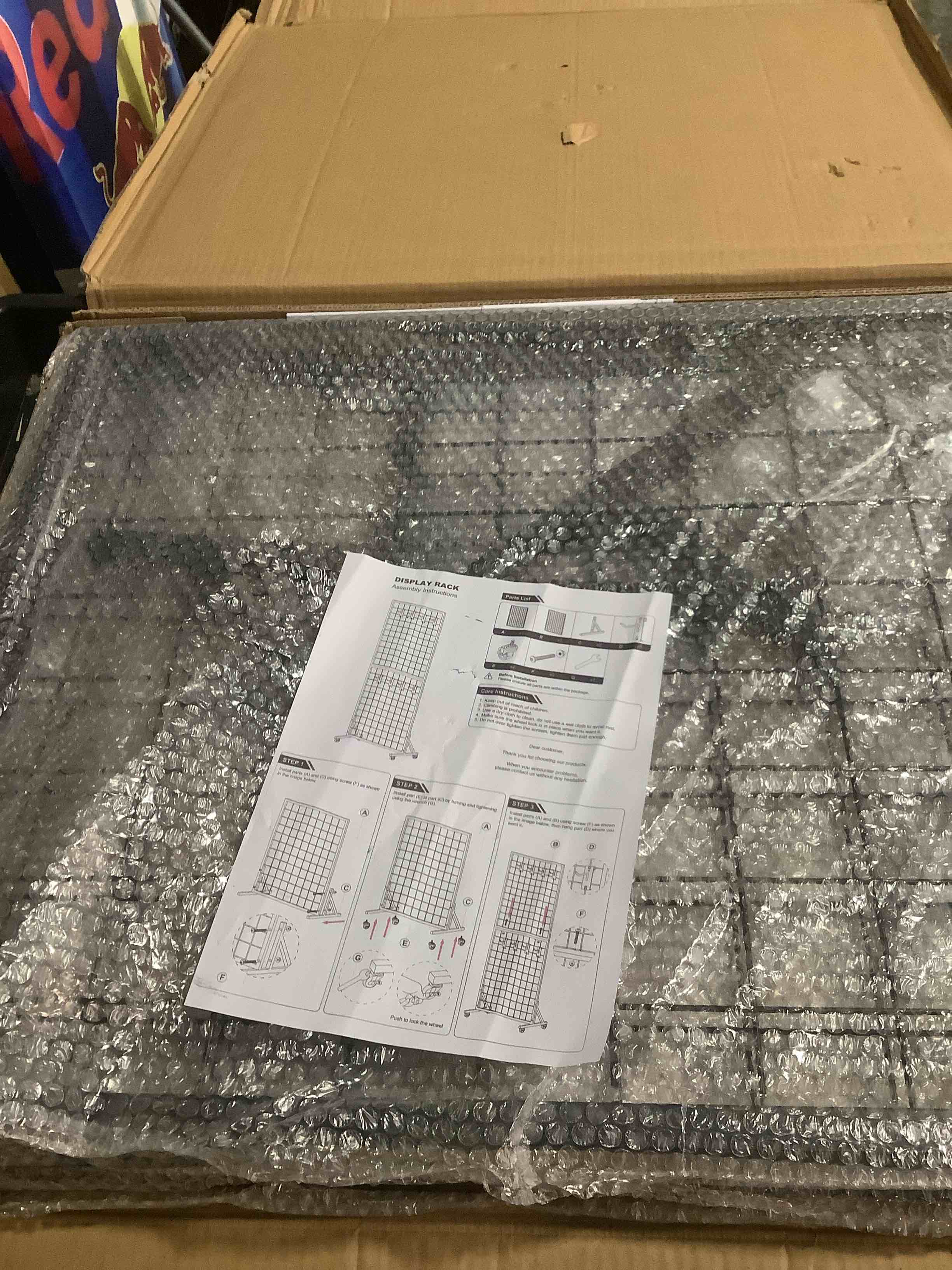 Condition photo showing Good Condition for 2 Gridwall Panels | 2'x5' Portable Display Stand for Vendor Events with Caster Wheels | Heavy Duty Grid Wall with 16 Hooks Included | Gridwall Panel Display Stand for Easy Assembly
