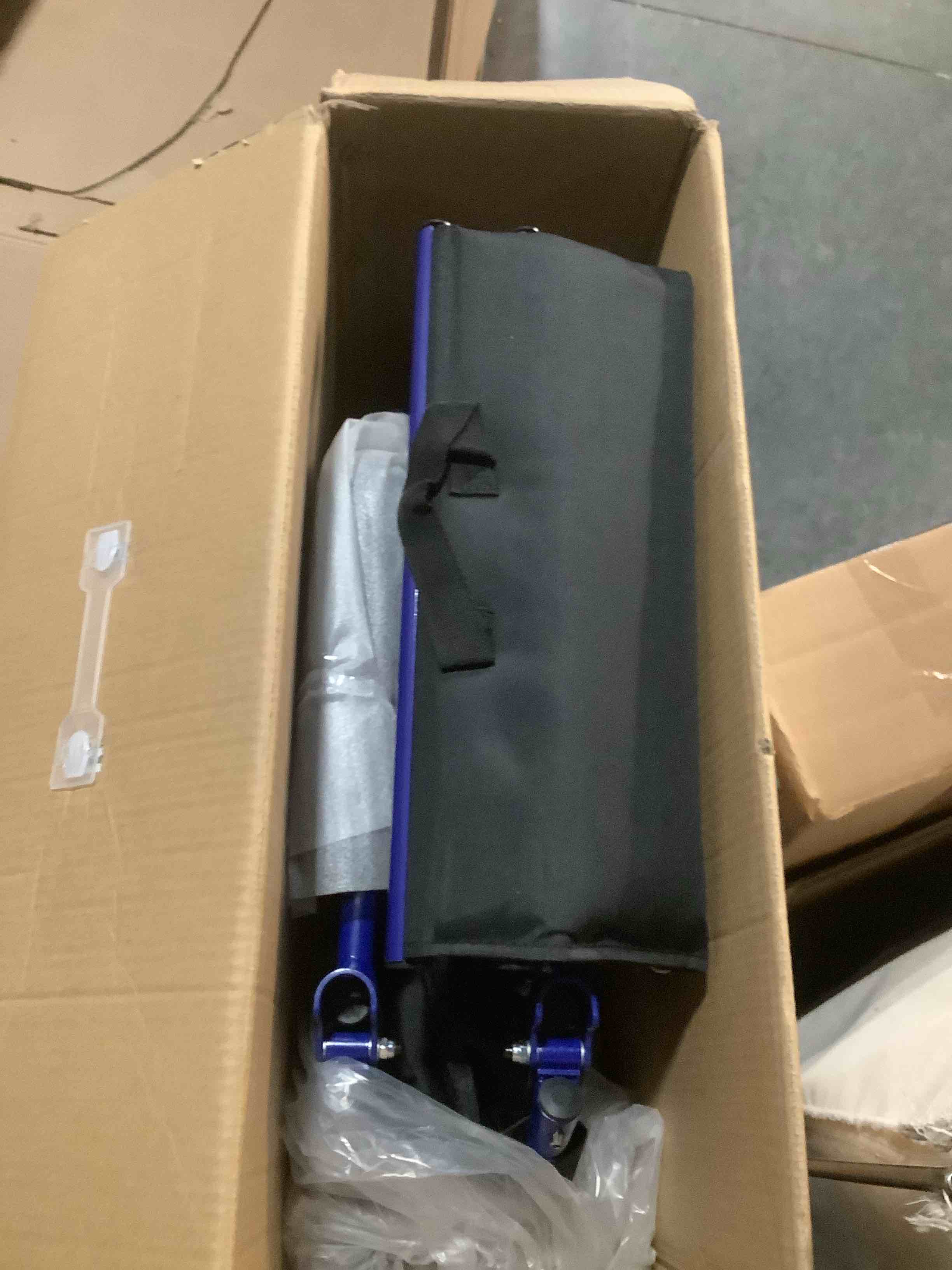 Condition photo showing Good Condition for Medline Ultra Lightweight Transport Wheelchair for Adults  Foldable  19-Inch Seat Width  Blue Frame  Black Upholstery