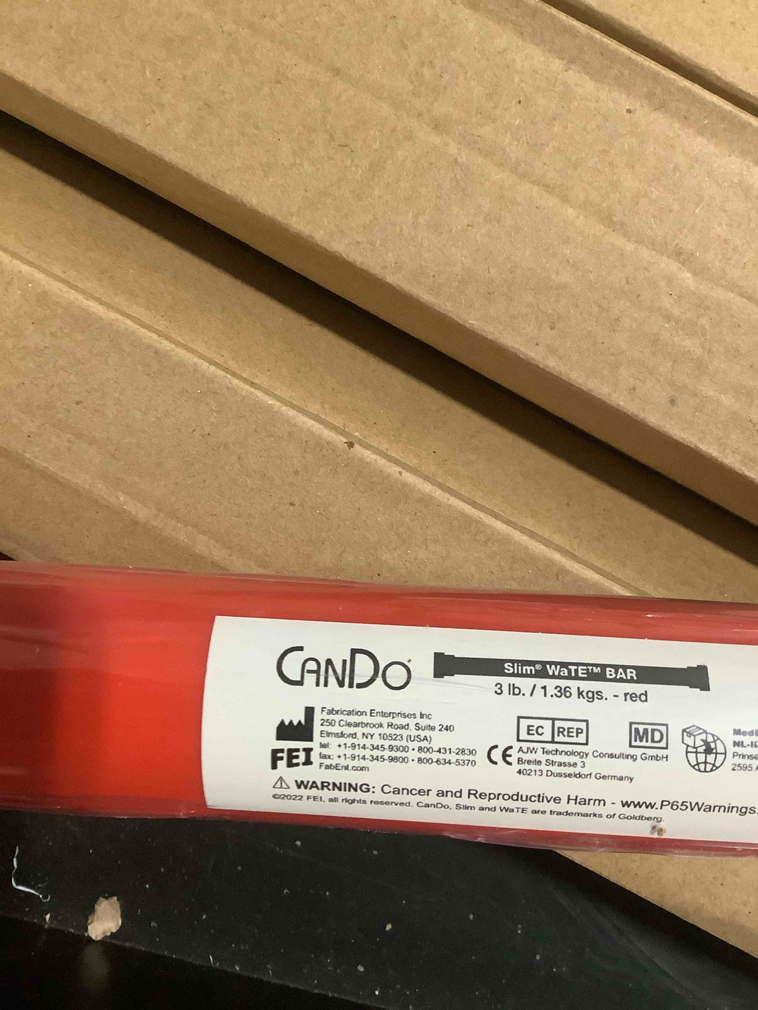 Condition photo showing As Is for FEI 10-1604 Fabrication Cando Weighted Exercise Bar, 3 lb. Red