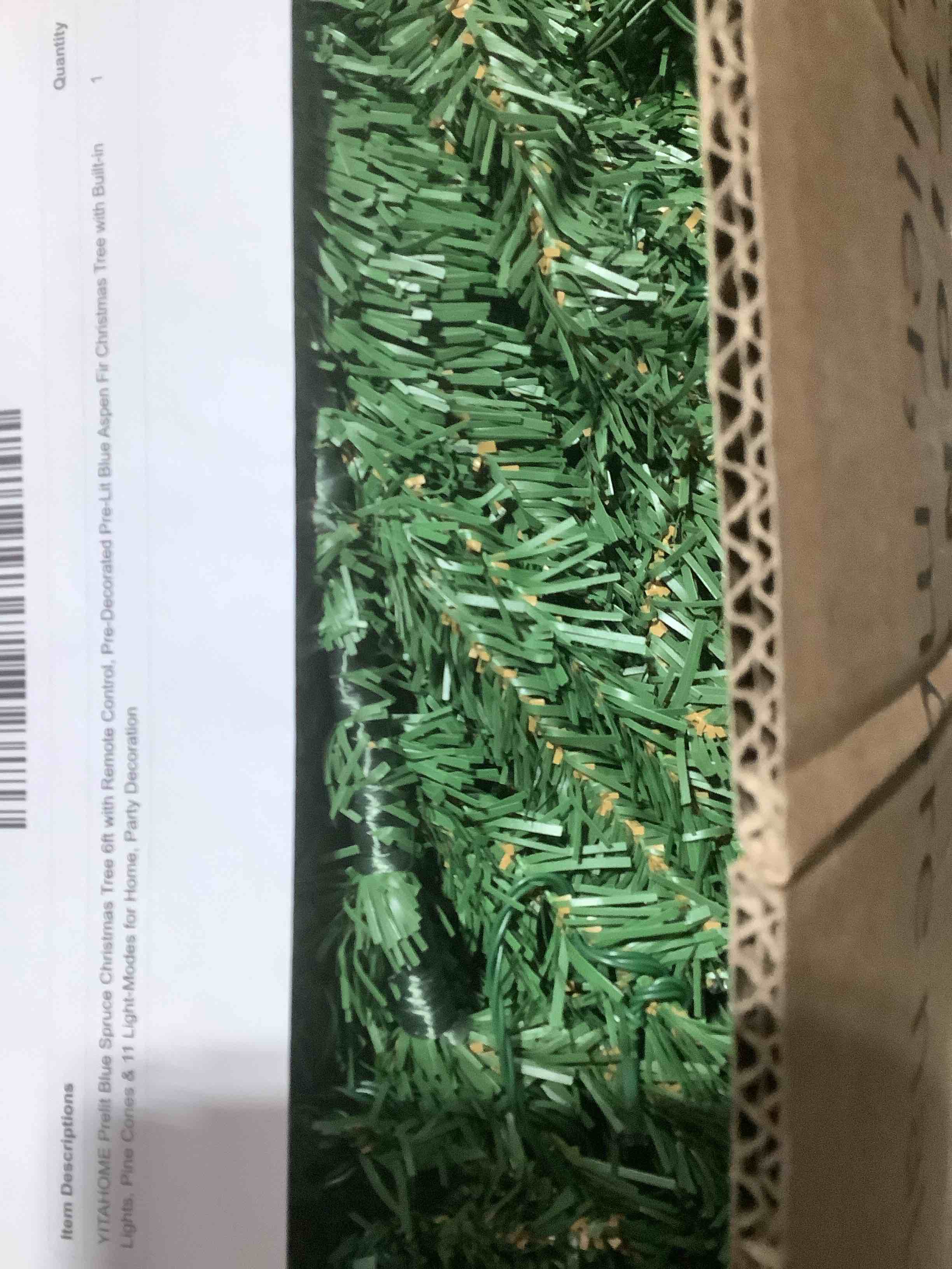 Condition photo showing Good Condition for YITAHOME Prelit Blue Spruce Christmas Tree 6ft with Remote Control, Pre-Decorated Pre-Lit Blue Aspen Fir Christmas Tree with Built-in Lights, Pine Cones & 11 Light-Modes for Home, Party Decoration