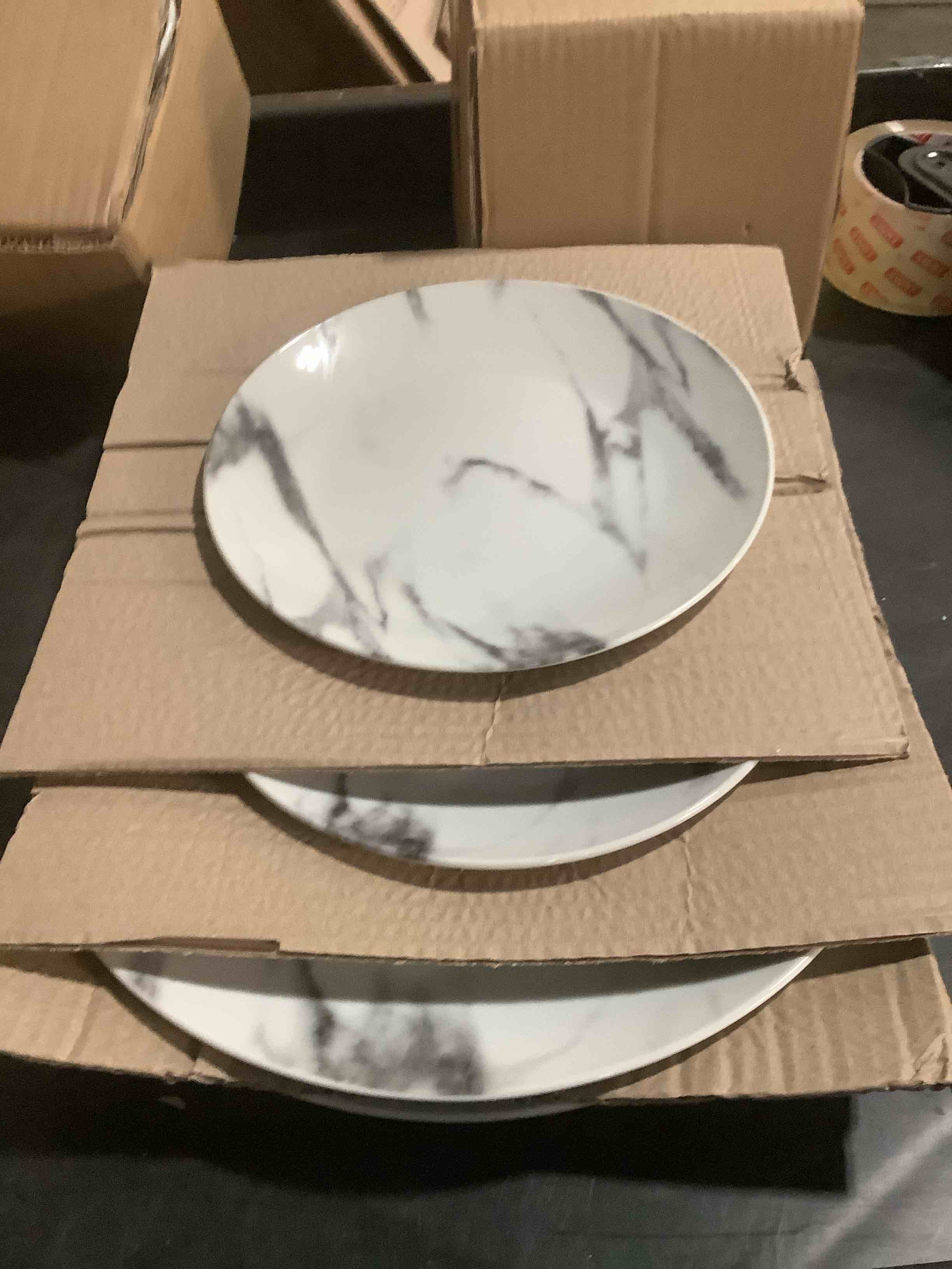 Condition photo showing Good Condition for Safdie & Co. 16-Piece Marble Dinnerware Set, Porcelain, White