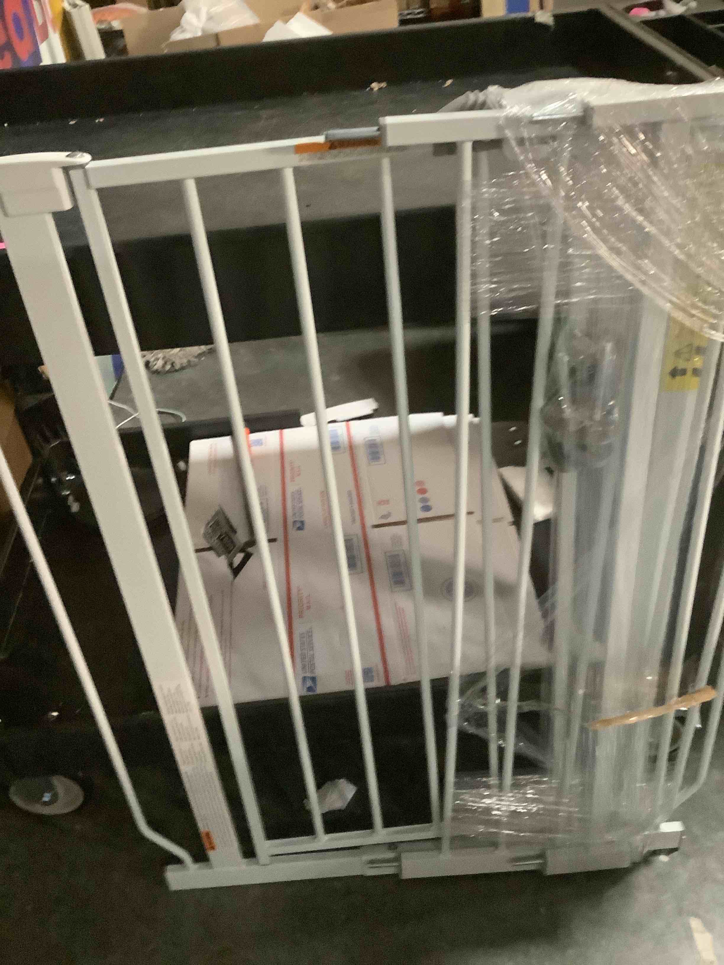 Condition photo showing As Is for Regalo Safety 36" Extra Tall Baby Gate for Doorways & Bottom of Stairs, Pressure Mount, Toddlers & Pets, 6-24 Months, Tested & Safe for 30 Years, American Designed, American Owned White 29-36.5"W x 36"H