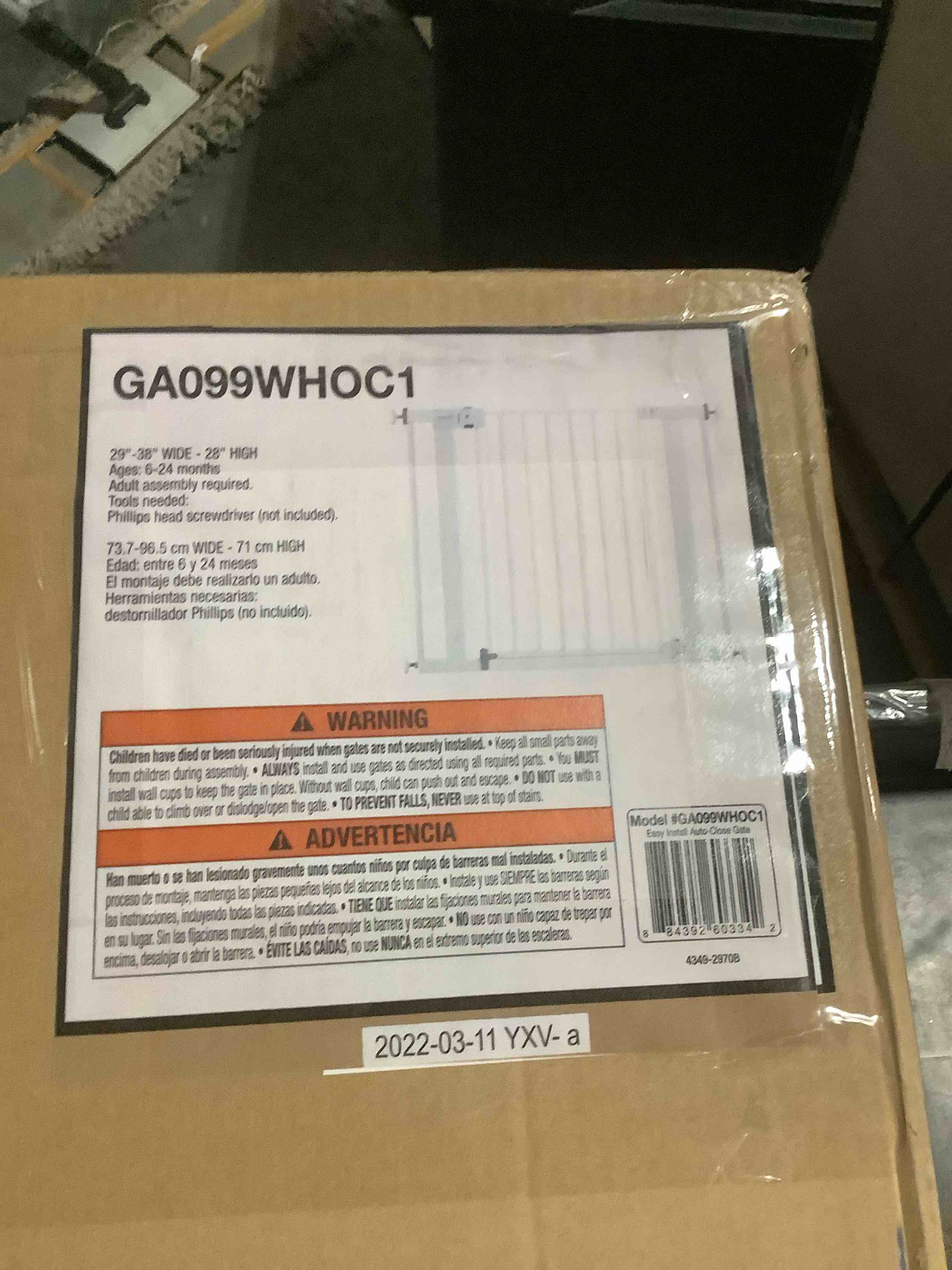Condition photo showing As Is for Safety 1st Easy Install Baby Gate for Doorways, Auto-Close Pressure-Mounted Magnetic Latch, Indoor Dog Gates, No Drilling, Fits 29"-38", White