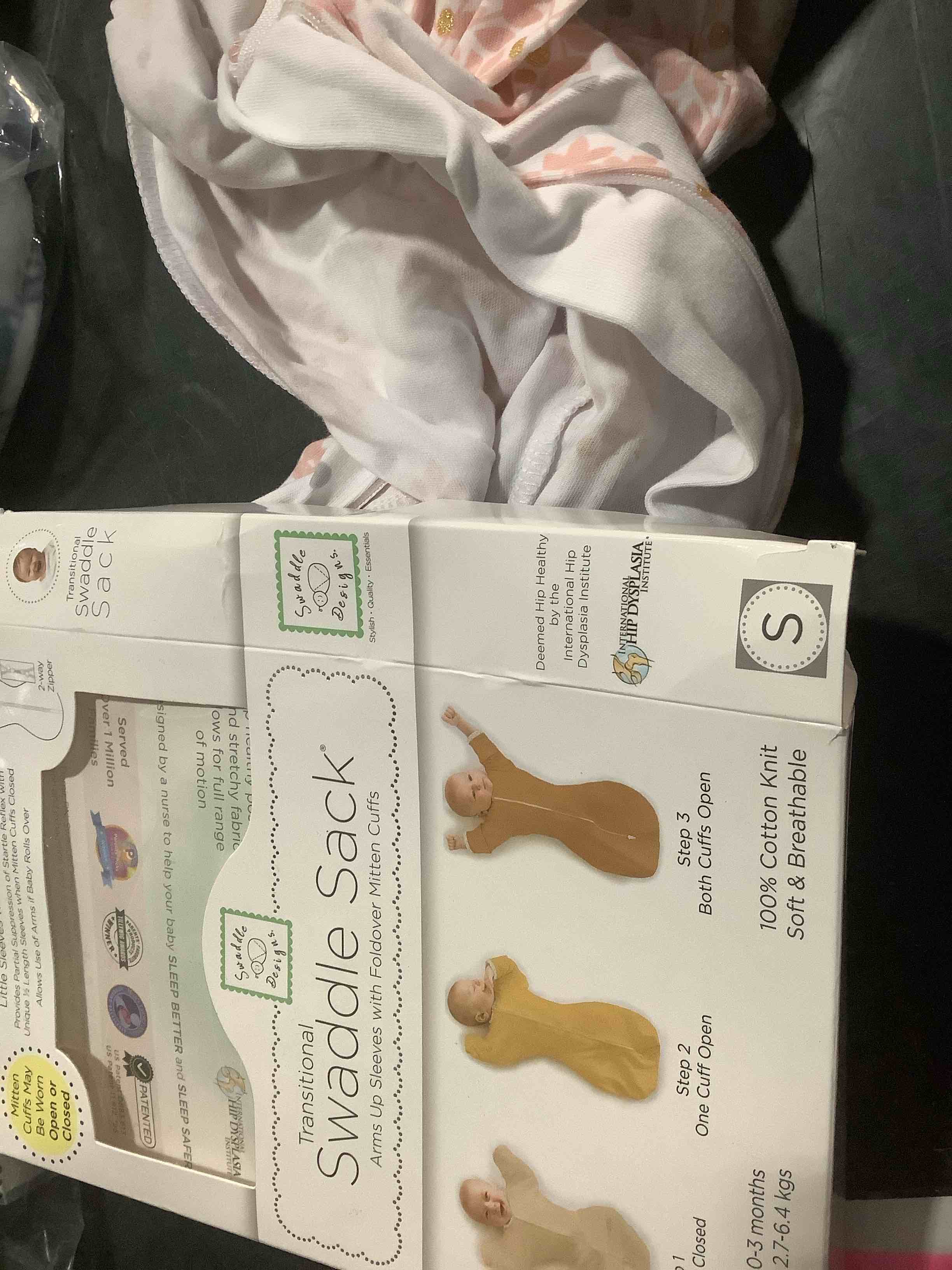 Condition photo showing Good Condition for SwaddleDesigns Transitional Swaddle Sack, Arms Up Half-Length Sleeves & Mitten Cuffs, Swaddle for Newborn Transition to Baby Sleep Sack Wearable Blanket, 3-6 Month, 14-21 lb, Heavenly Floral Pink