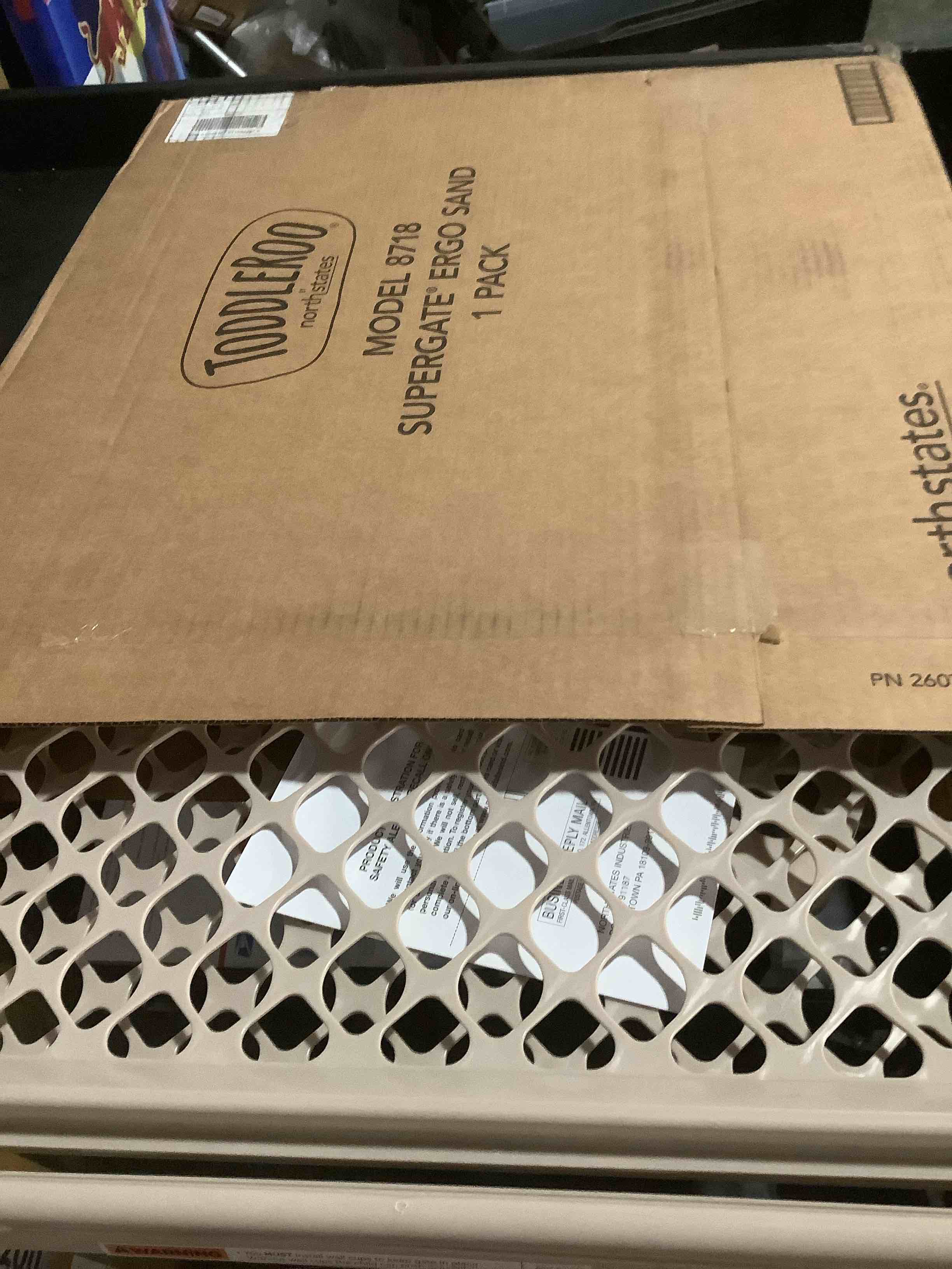 Condition photo showing Good Condition for Toddleroo by North States - Supergate Ergo Baby Gate: Plastic Baby Gate for Stairs & Doorways - Adjustable Indoor Safety Gate - Made in USA - 26 to 42 Inches Wide - 26 Inches Tall - Sand