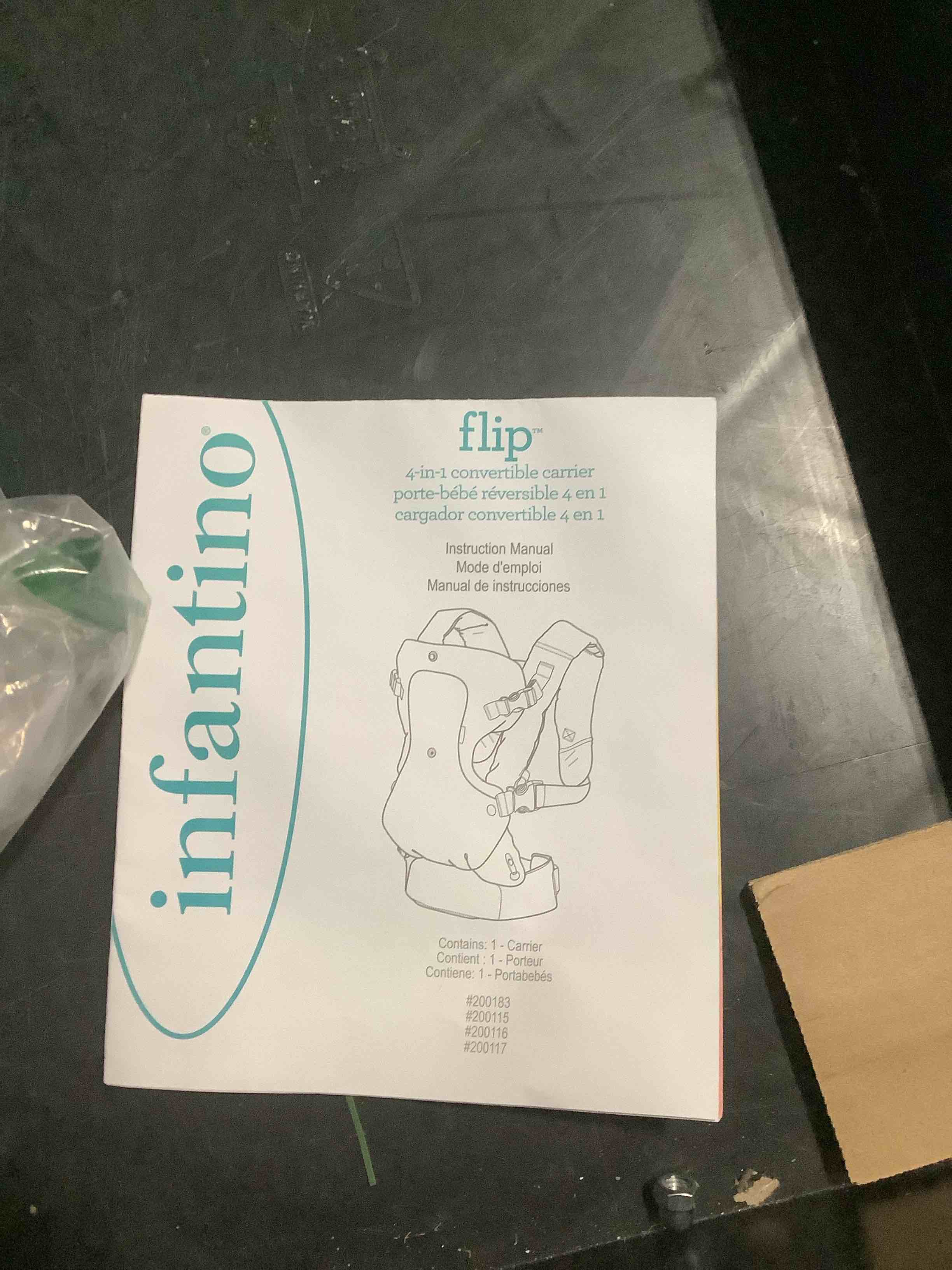 Condition photo showing Good Condition for Infantino Flip 4-in-1 Convertible Baby Carrier, Adjustable, Ergonomic Babywearing, Registry Essential, Baby Carrier for Newborn to Toddler, Black Black Denim