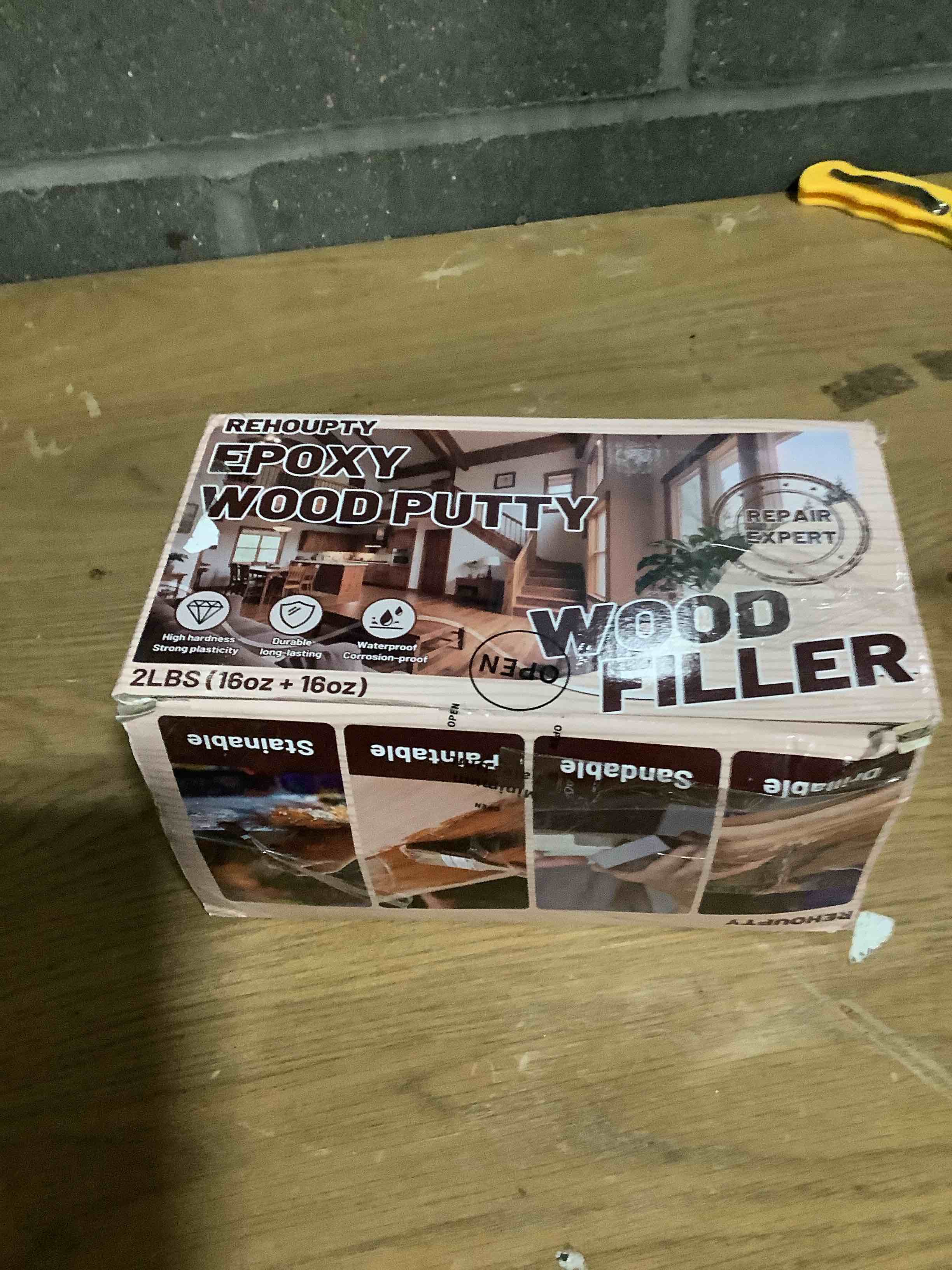 Condition photo showing Good Condition for Epoxy Wood Putty Filler Kit, High Capacity Strength Wood Epoxy & Repair Kit - Stainable Paintable 32oz 2-Part Putty Filler, Woodon Filler Interior & Exterior Furniture Repair Set for Damages (White)