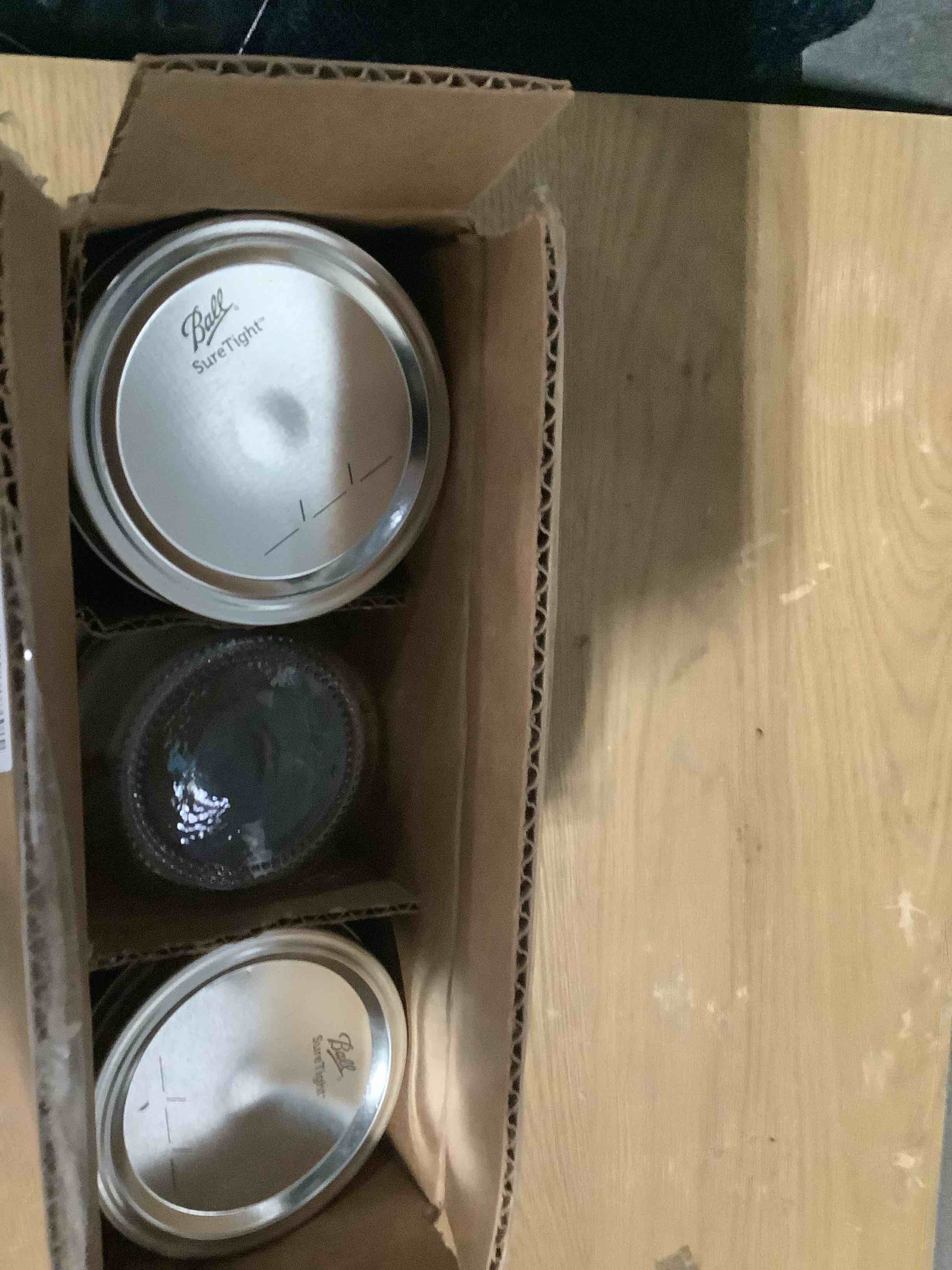 Condition photo showing Good Condition for Ball Wide Mouth Glass Mason Jars with Lids and Bands, Used for Canning, Pickling, Juice, Jam, Jelly, Pint Size 16 Ounce (Pack of 3) Pint 16 Oz (Pack of 3)