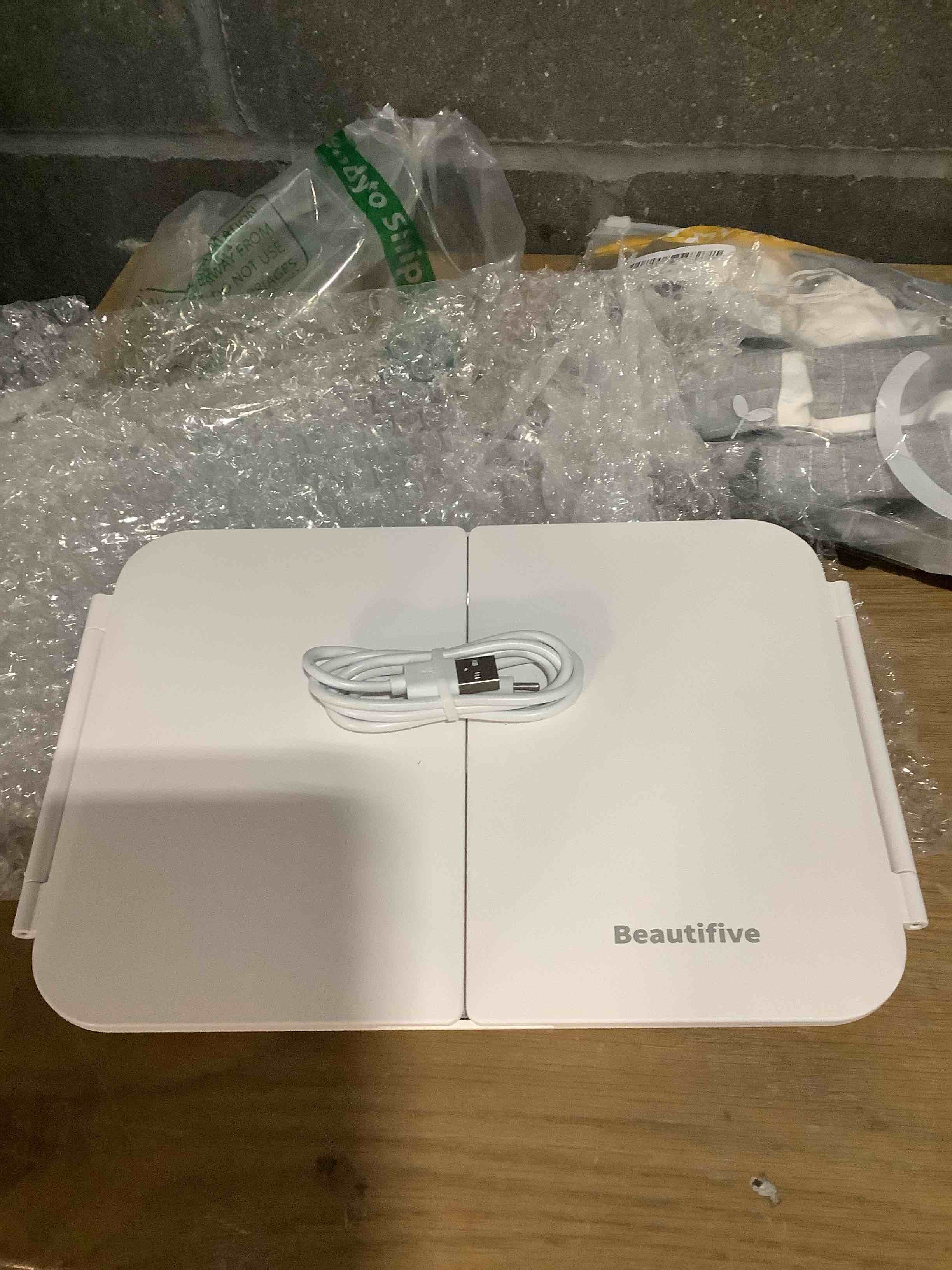 Condition photo showing As Is for Trifold Travel Lighted Makeup Mirror, 5000mAh Rechargeable Light Up Magnifying Mirrors 1X/3X/10X, 3 Color Lighting&Stepless Dimming, Ultra Bright and Multi-Angle Adjustment