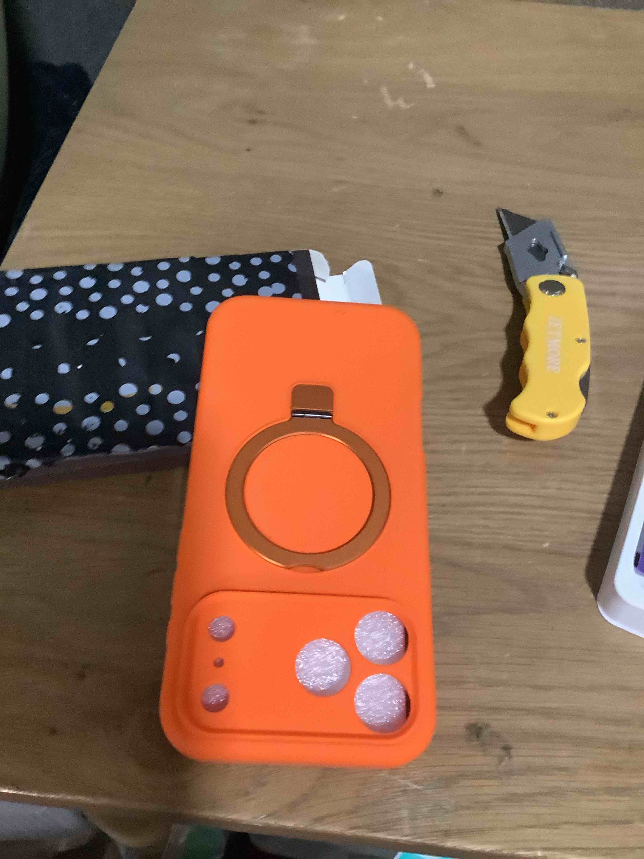 Condition photo showing New/Like New for Compatible with iPhone 17 Pro Max Case with Magnetic Invisible Stand Compatible with Mag-Safe Military Drop Tested Shockproof Silicone iPhone 17 Pro Max Phone Cases for Women Men 6.9"?Orange Orange iPhone 17 Pro Max