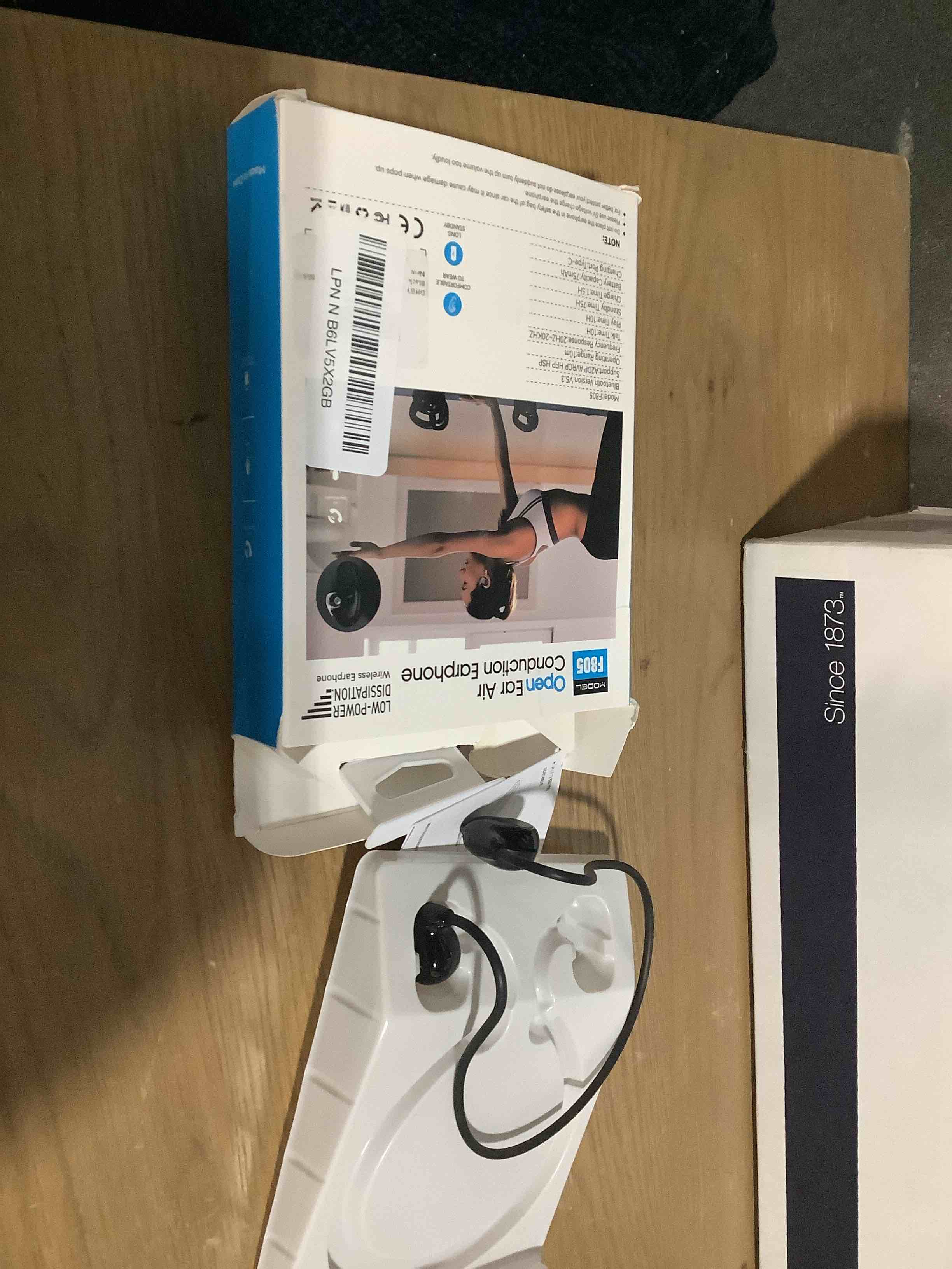 Condition photo showing Good Condition for Open Ear Earbuds Air Conduction Headset Wireless Bluetooth Sport Headphones with Mic Earphone Lightweight Painless Wearing Sweatproof Earpiece Stereo Earphone for Running Hiking Bicycling-Black Air Conduction Headphone F805 Black