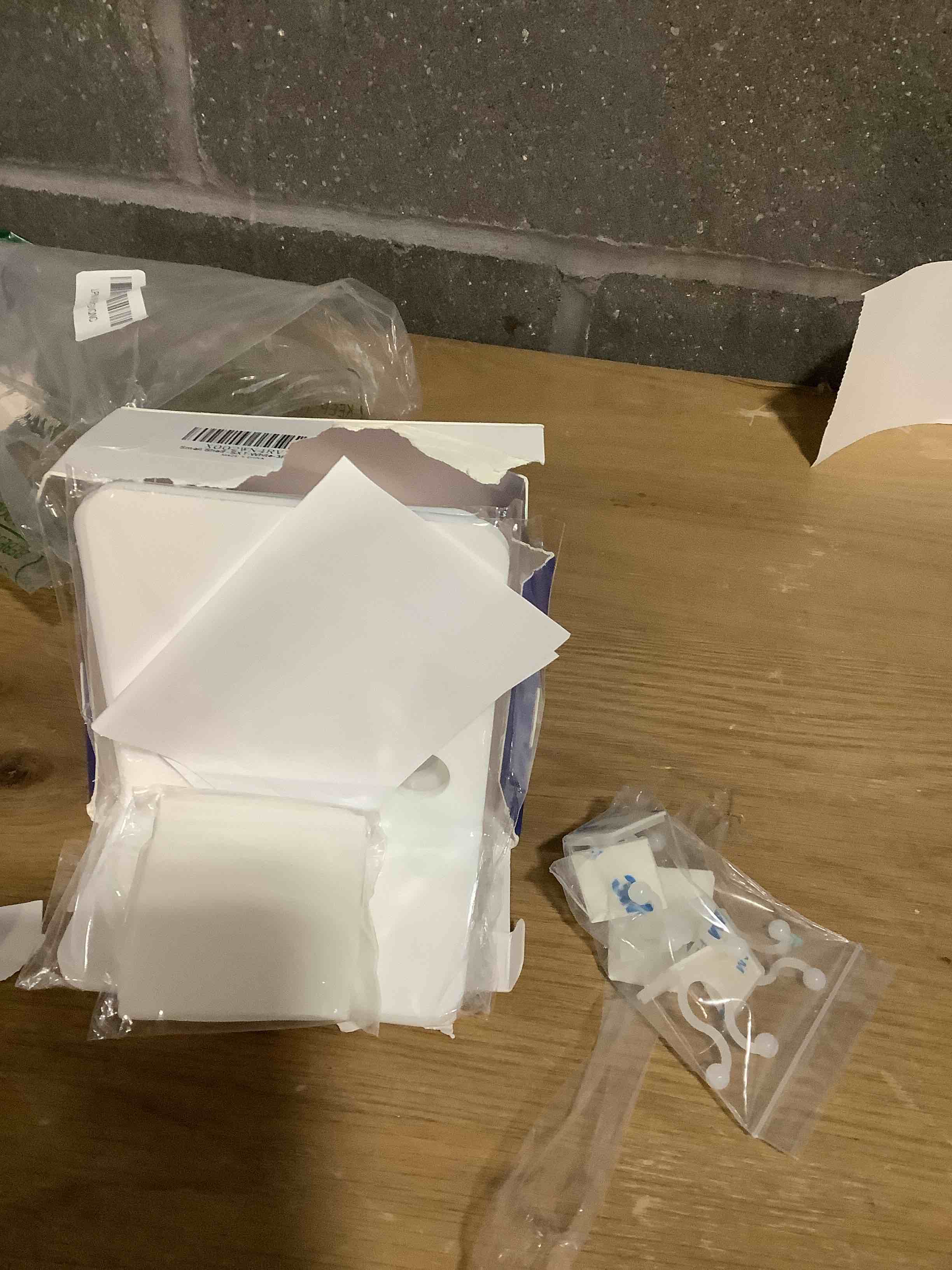 Condition photo showing Good Condition for OAPRIRE White Floating Wall Shelves Set of 3 for Security Cameras, Baby Monitors, Speakers & More - Universal Acrylic Small Wall Shelf with Cable Clips, 10-Piece Strong Tapes, No Drill