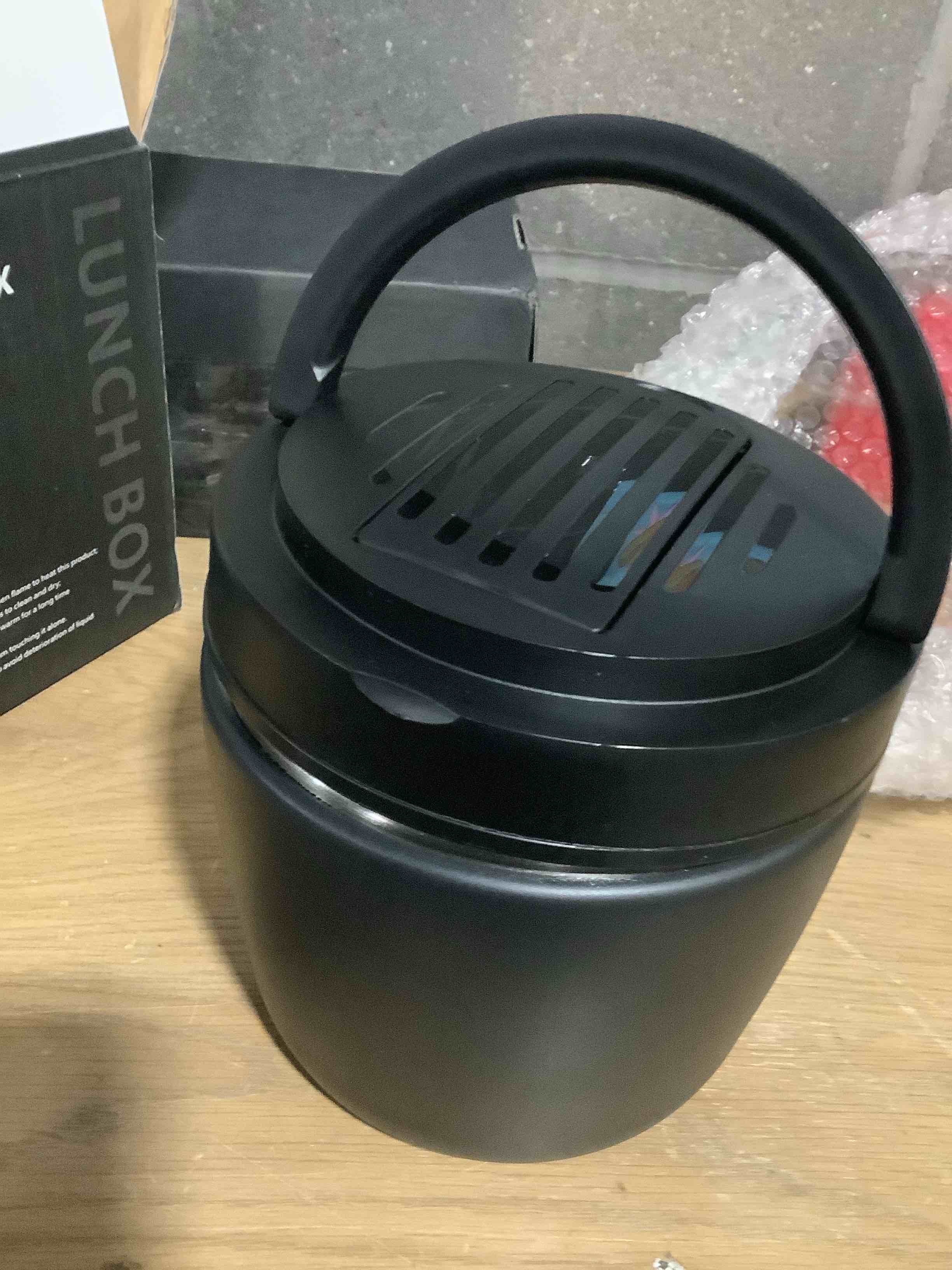 Condition photo showing Good Condition for Insulated Food Jar for Adults Soup Thermo for Hot Cold Food 40 OZ, Stainless Steel Wide Mouth lunch box with Folding Spoon and Handle for Office(Ink Black)
