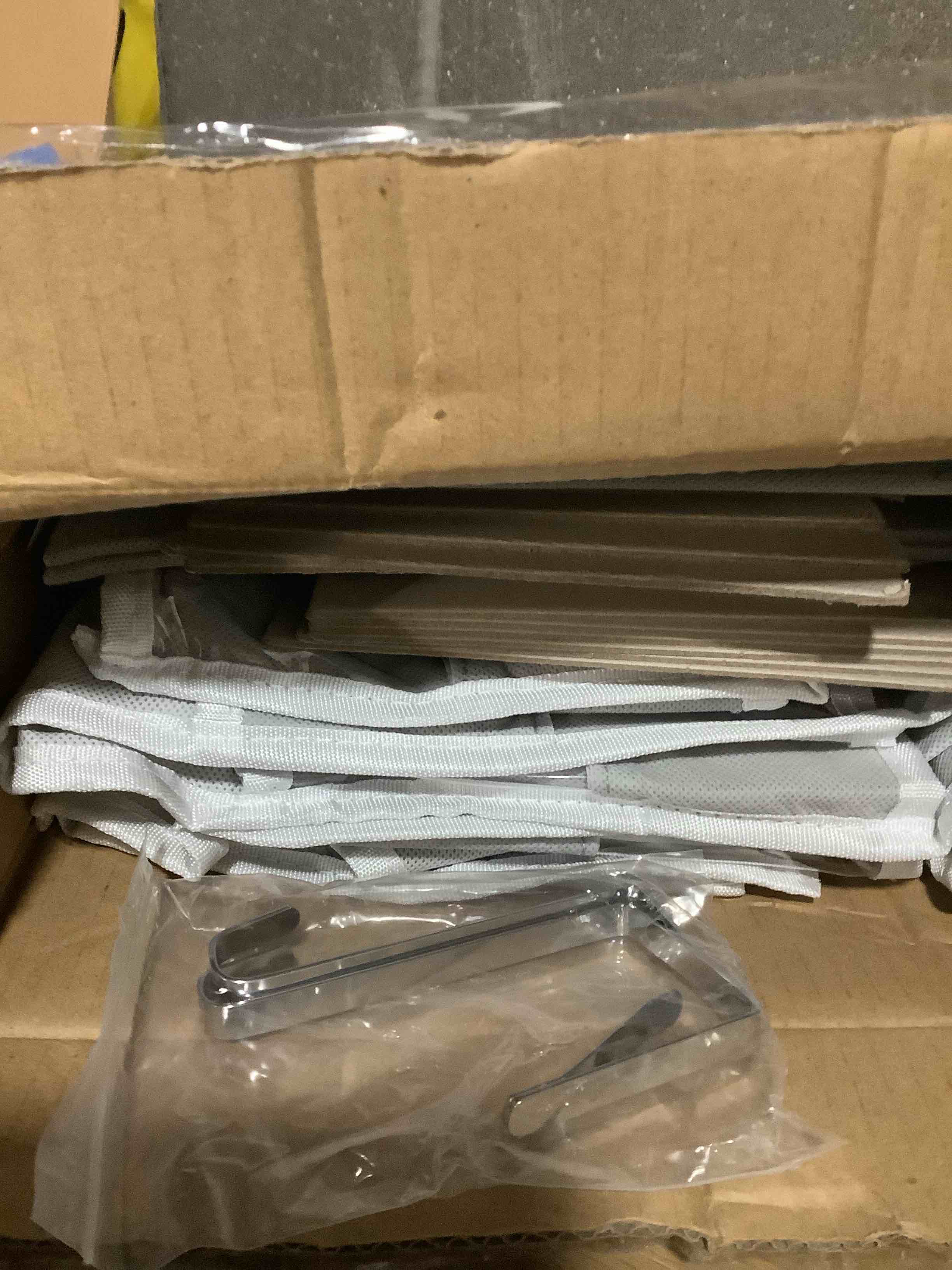 Condition photo showing Good Condition for Over The Door Organizer, 5-Tier Extra Large Behind Door Storage with 10 Big Front & 10 Mesh Pockets, 80lb Capacity, Hanging Storage Organizer with Clear Window Kids Toys, Shoes, Diapers, Light Grey Light Gray