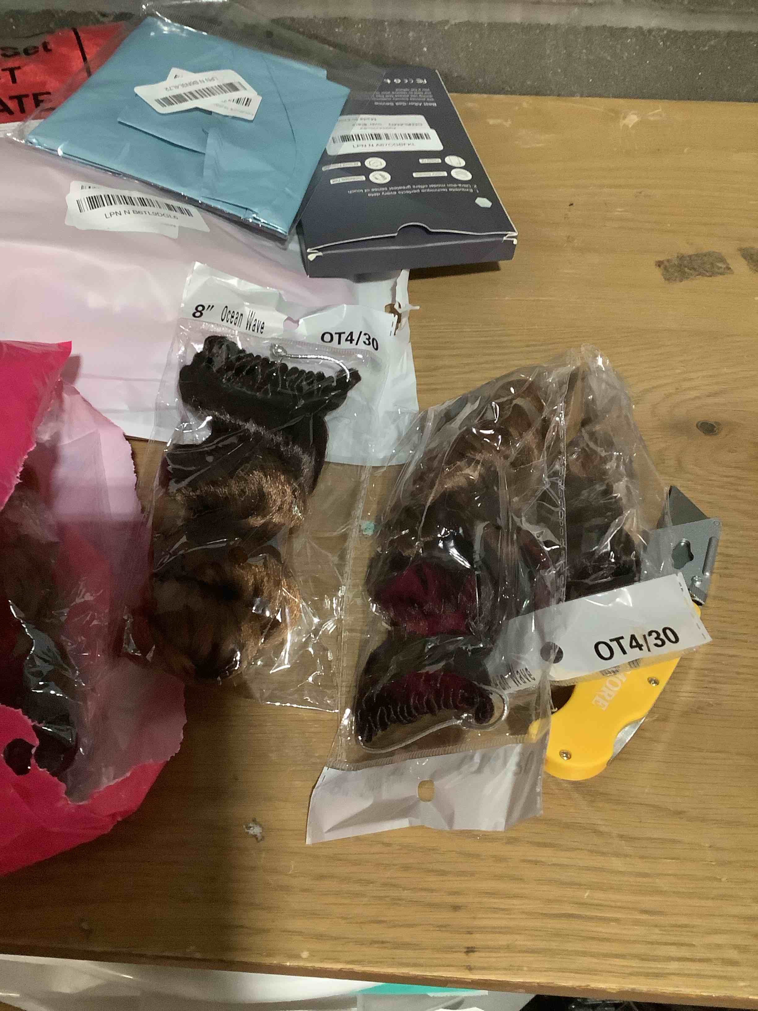 Condition photo showing New/Like New for Ocean Wave Crochet Hair 8 Inch, 8 Packs Deep Wave Crochet Hair for Women, Short Curly Crochet Braids Pre Looped Beach Curl Hair Extensions (OT4/30#) 8 Inch (Pack of 8) OT4/30#