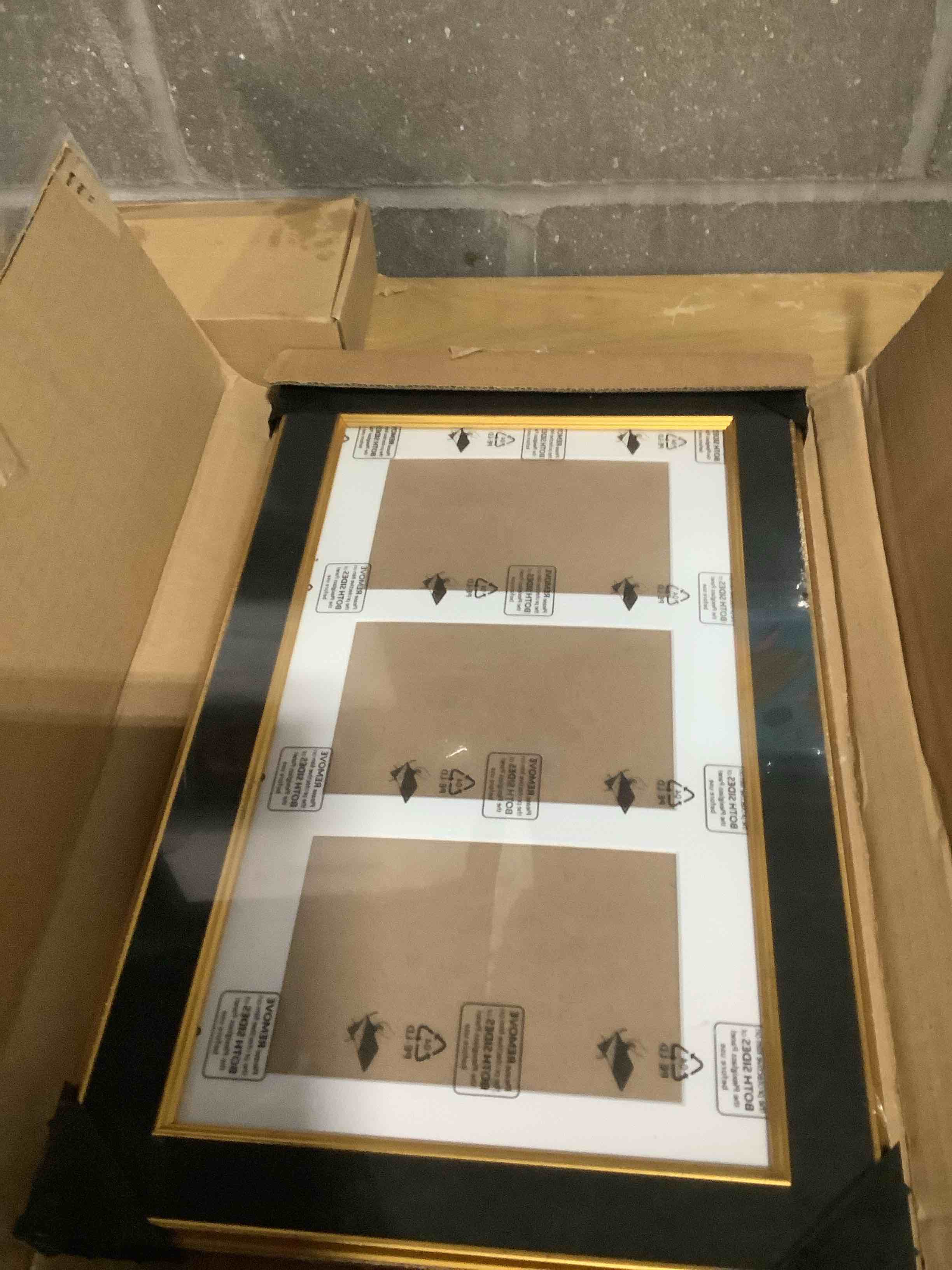 Condition photo showing New/Like New for Suede 8x14 Picture Frame Display 3 Opening 4x6 Picture Frames Collage Wall Decor with Mat,Multi Photo Frame for Plexiglass,Wall Decor,1Pack,Black Suede-Black 8x14-(3 open 4x6)