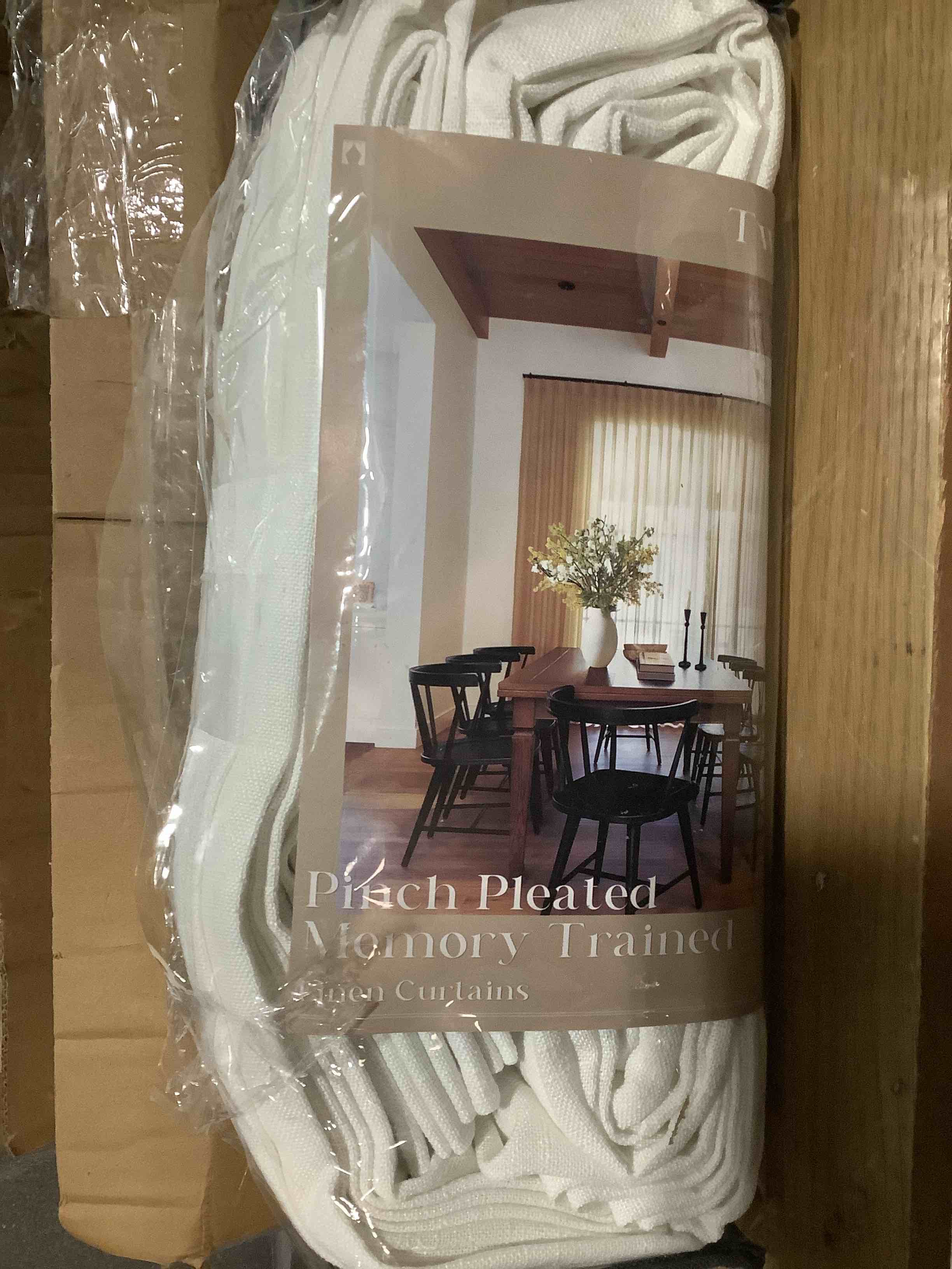 Condition photo showing Good Condition for Beige White 70 Inch Wide Curtains 90 Inches Long for Living Room Light Filtering Semi Sheer Modern Farmhouse Pleated Curtain with Hooks Rings for Patio Sliding Door Dining Room Large Window 1 Panel Beige White 70"W x 90"L (Pack of 1)