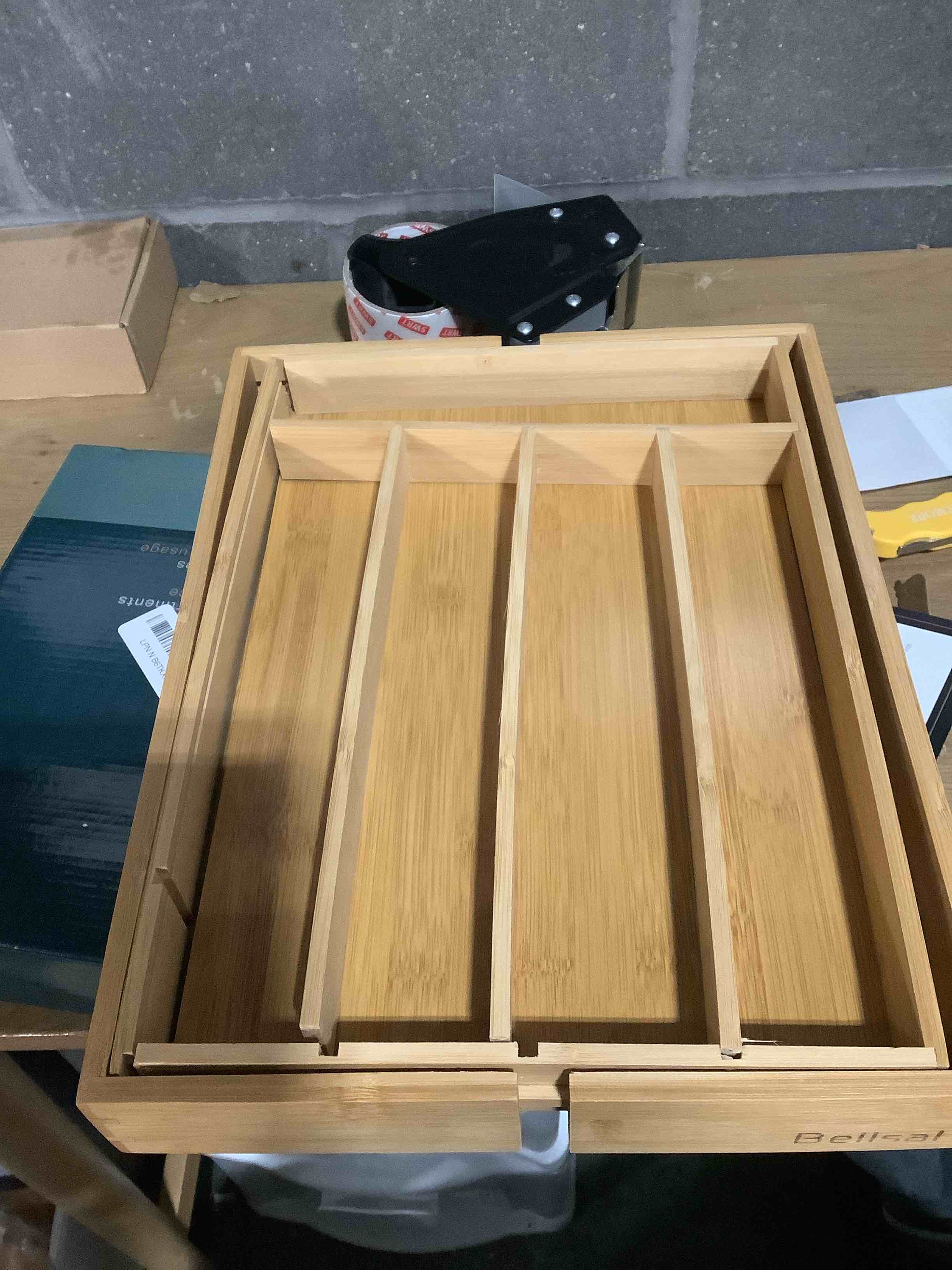 Condition photo showing As Is for Bellsal Silverware Organizer Kitchen Drawer Organizer Expandable Bamboo Utensil Holder Cutlery Tray for Kitchen Utensil and Flatware Bedroom Office Nature 7 Slots Expandable