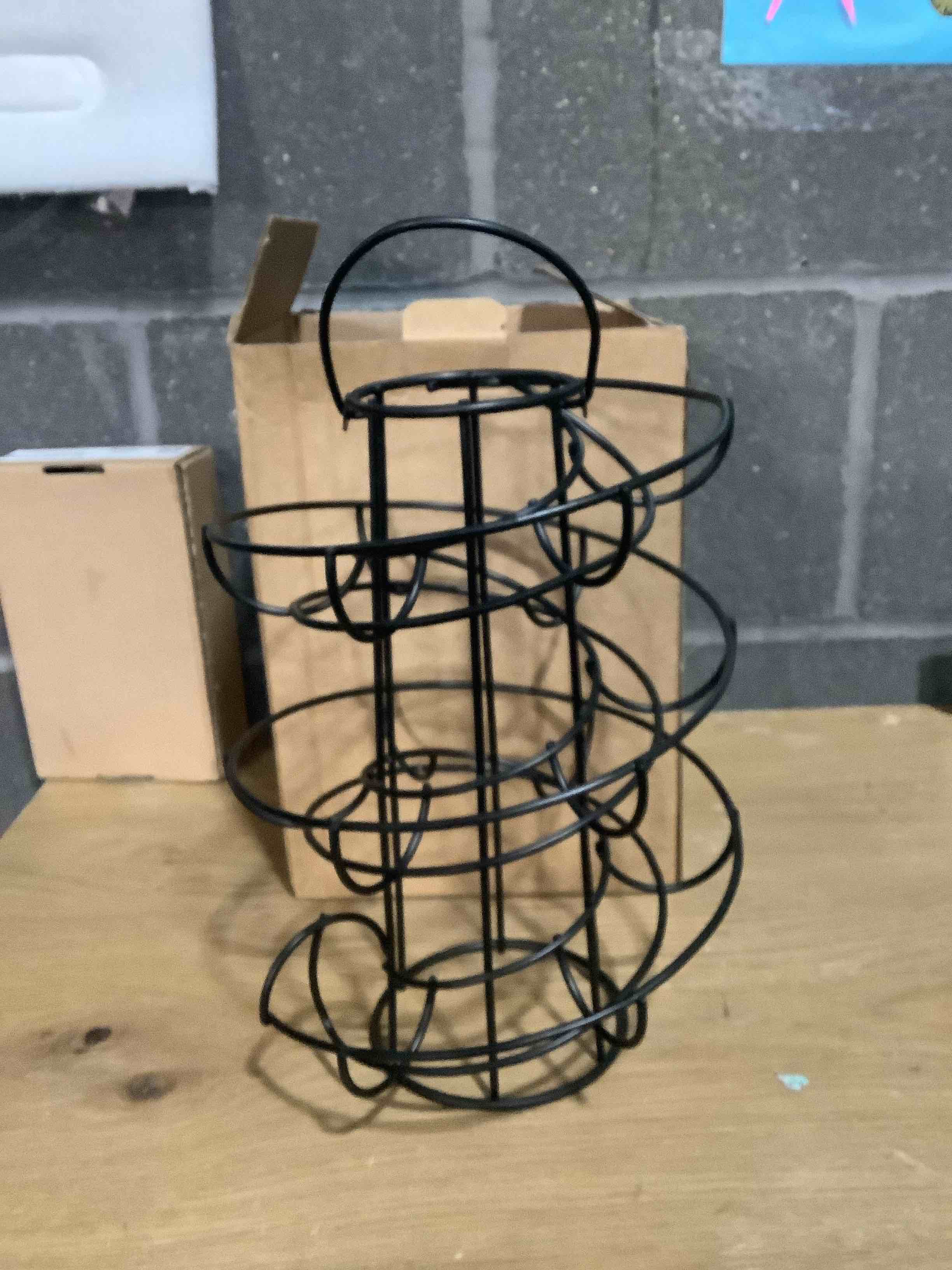 Condition photo showing New/Like New for Egg Skelter Deluxe Modern Spiraling Dispenser Rack - Freestanding Wire Chicken Egg Storage Organizer Display Holder Basket for Countertop Kitchen,Black