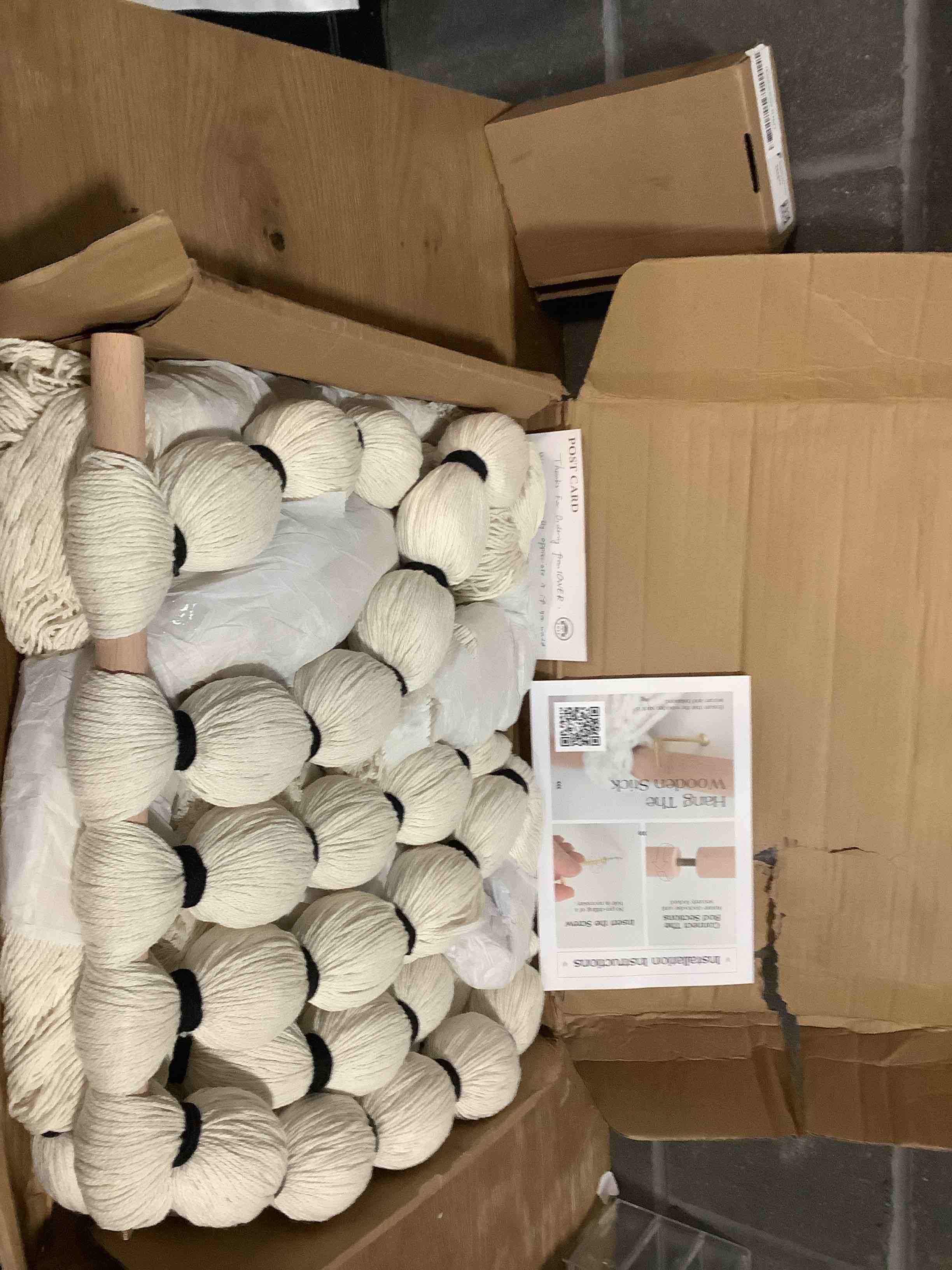 Condition photo showing Good Condition for IOWER Macrame Wall Hanging 27" W x 31" L Boho Wall Decor Sphericity Cotton Textile Wall Hanging Art Fiber Yarn Art Handmade Detachable Assembly Beige Medium