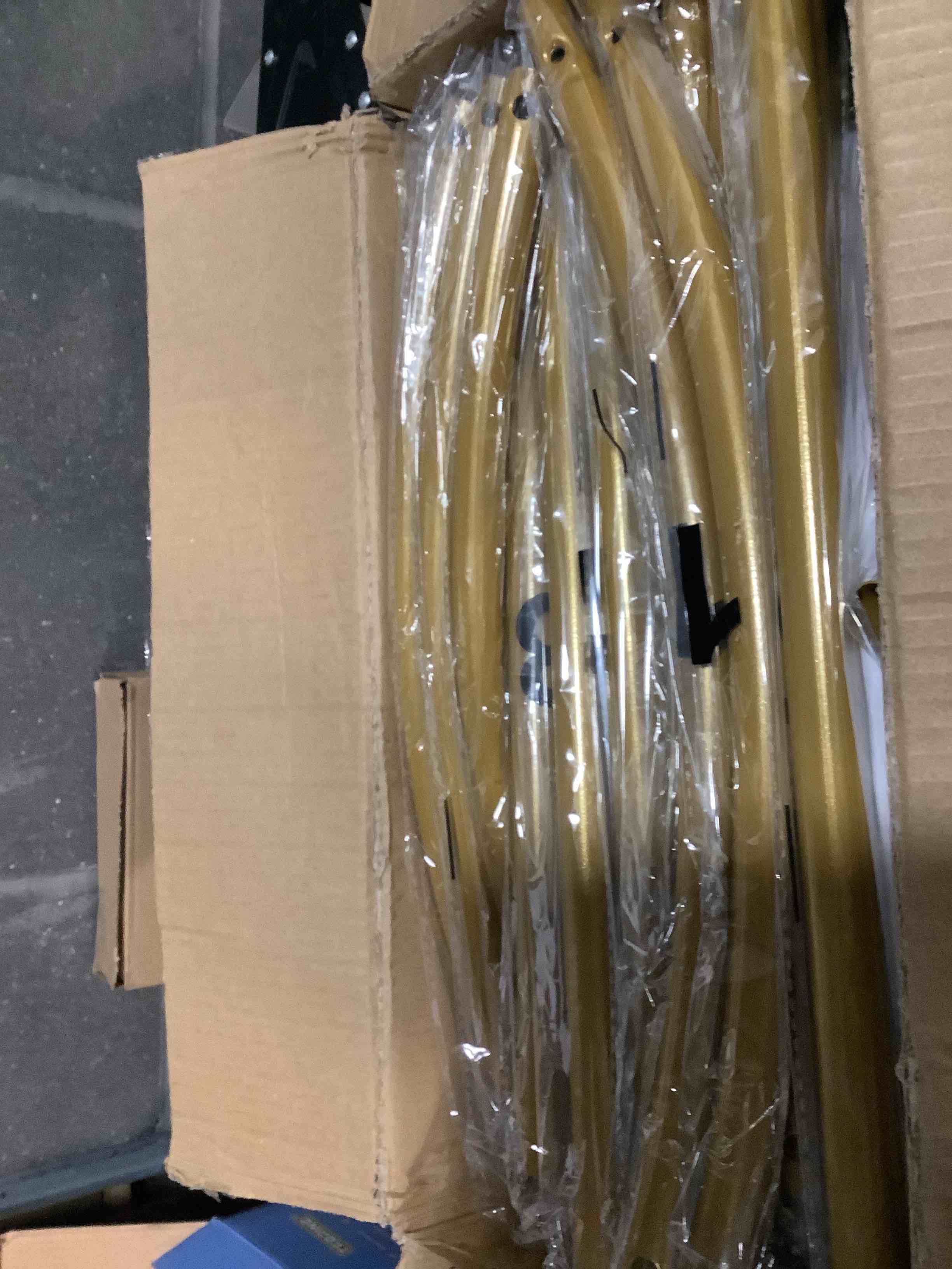 Condition photo showing As Is for 7.2FT Metal Arch Backdrop Stand and Cover Set, Gold Wedding Backdrop Arch Stand with Cover, Balloon Arch Stand with White Arch Cover for Birthday Party Baby Shower Graduation Ceremony Decorations