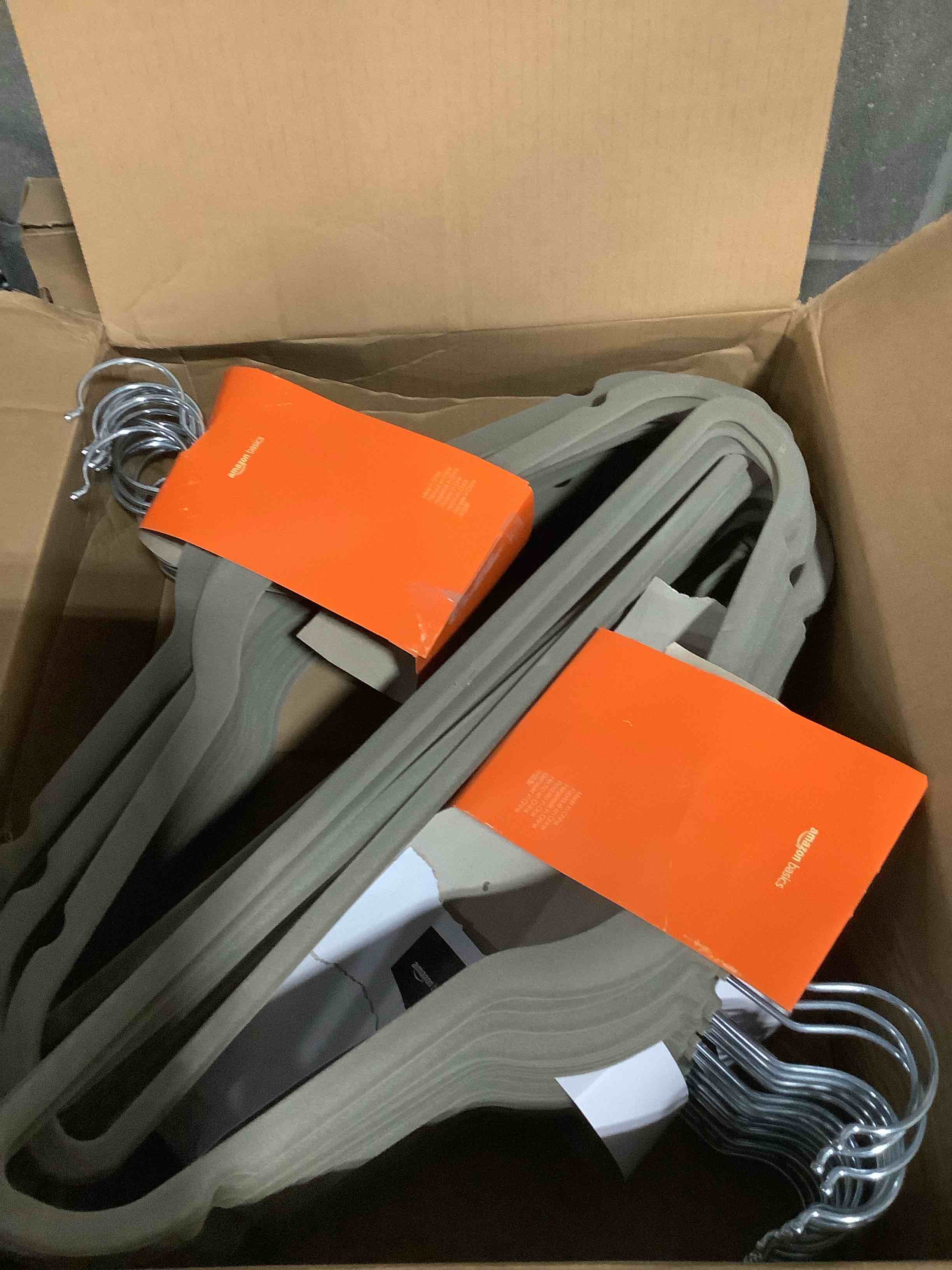 Condition photo showing Good Condition for Amazon Basics Slim Velvet Non-Slip Space Saving Suit Clothes Hangers, Closet Organizer, Gray/Silver, 50-Pack Gray/Silver Pack of 50