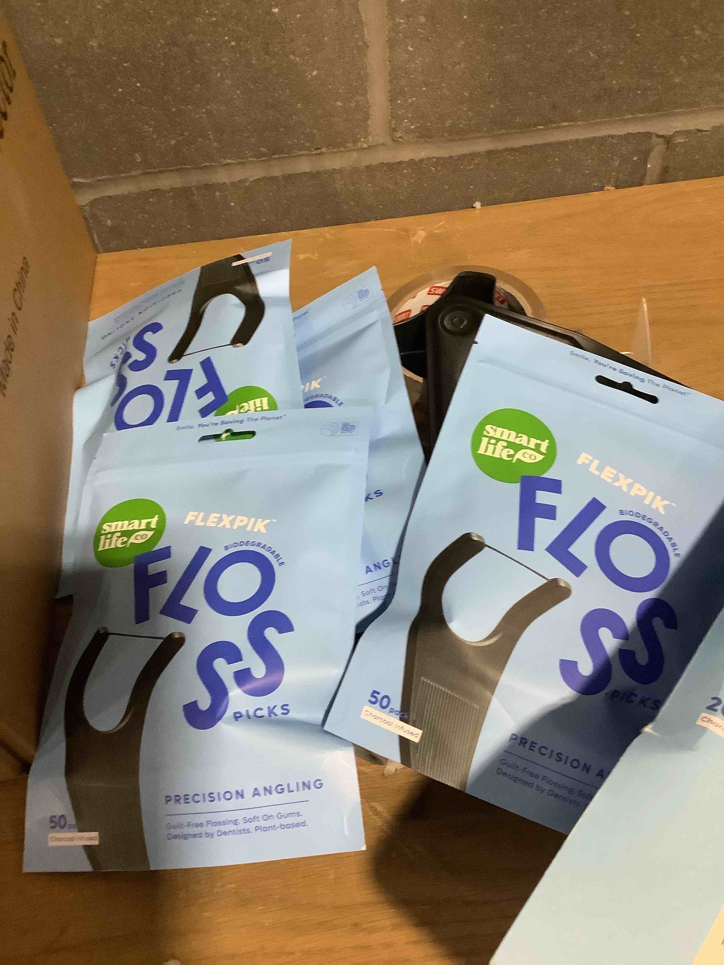 Condition photo showing New/Like New for SmartLifeco Eco-Friendly Angled Dental Floss Picks (200ct) - Flossers Made With Straw Wheat Blend, Natural Whitening, Tooth Pick Stick For Adults, Vegan, Bamboo Charcoal Thread For Back Teeth & Molars
