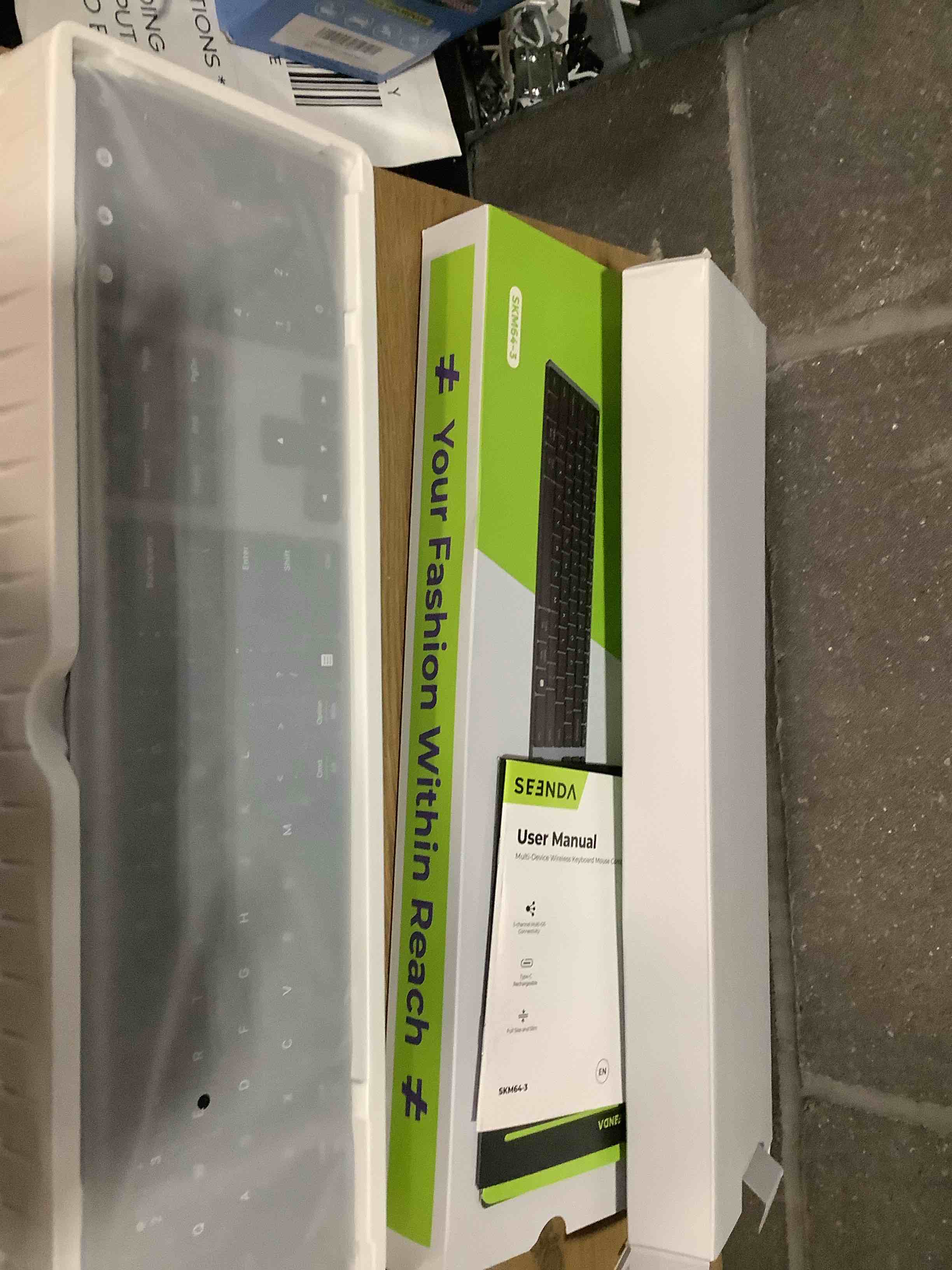 Condition photo showing New/Like New for seenda Wireless Bluetooth Keyboard and Mouse Combo, SKM64-3 Rechargeable Slim Quiet Keyboard Mouse, 3 Multi-Device Connection, Compatible for Windows, Mac, MacBook, iPad, Tablet, Black Gray