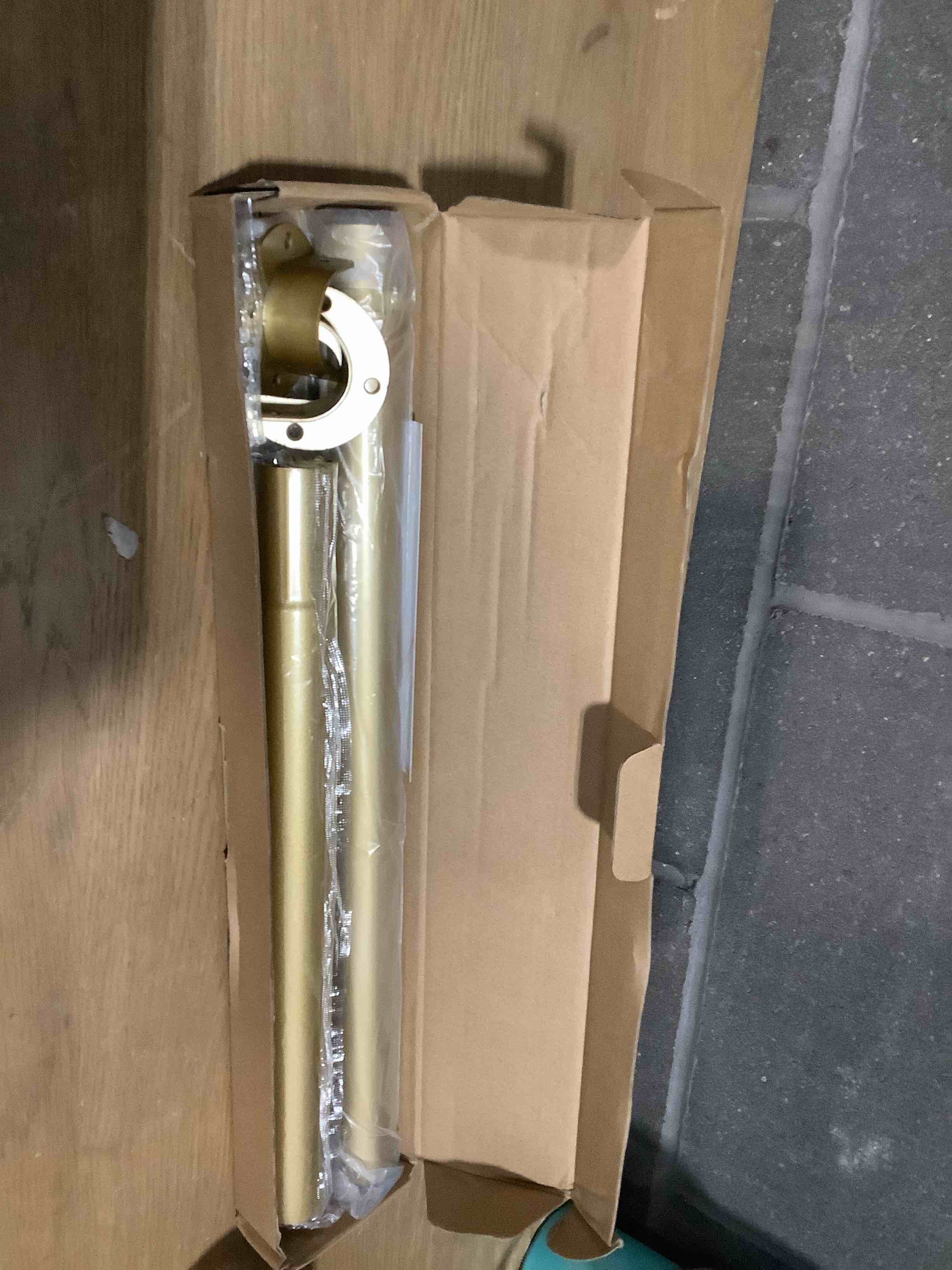 Condition photo showing Good Condition for Closet Rods for Hanging Clothes, 17 to 28 Inch Heavy Duty Stepless Adjustable Closet Hanging Rod, 1.3 Inch Diameter Metal Closet Rod for Wardrobes Laundry Bedroom RV, Gold Gold 17-28IN