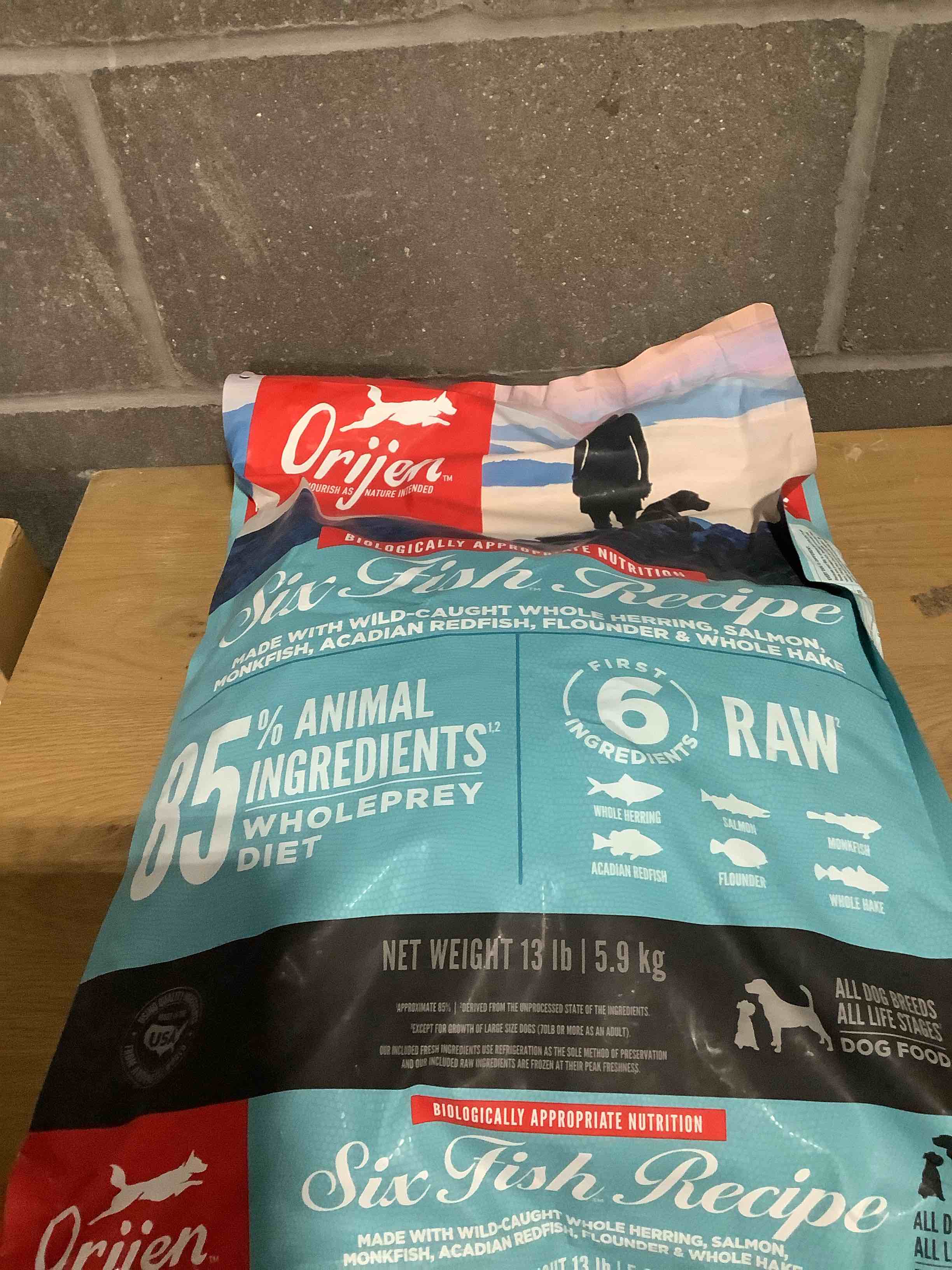 Condition photo showing New/Like New for ORIJEN Grain Free Poultry Free High Protein Dry Dog Food Six Fish Recipe 13lb Bag Six Fish Recipe 13 Pound (Pack of 1)