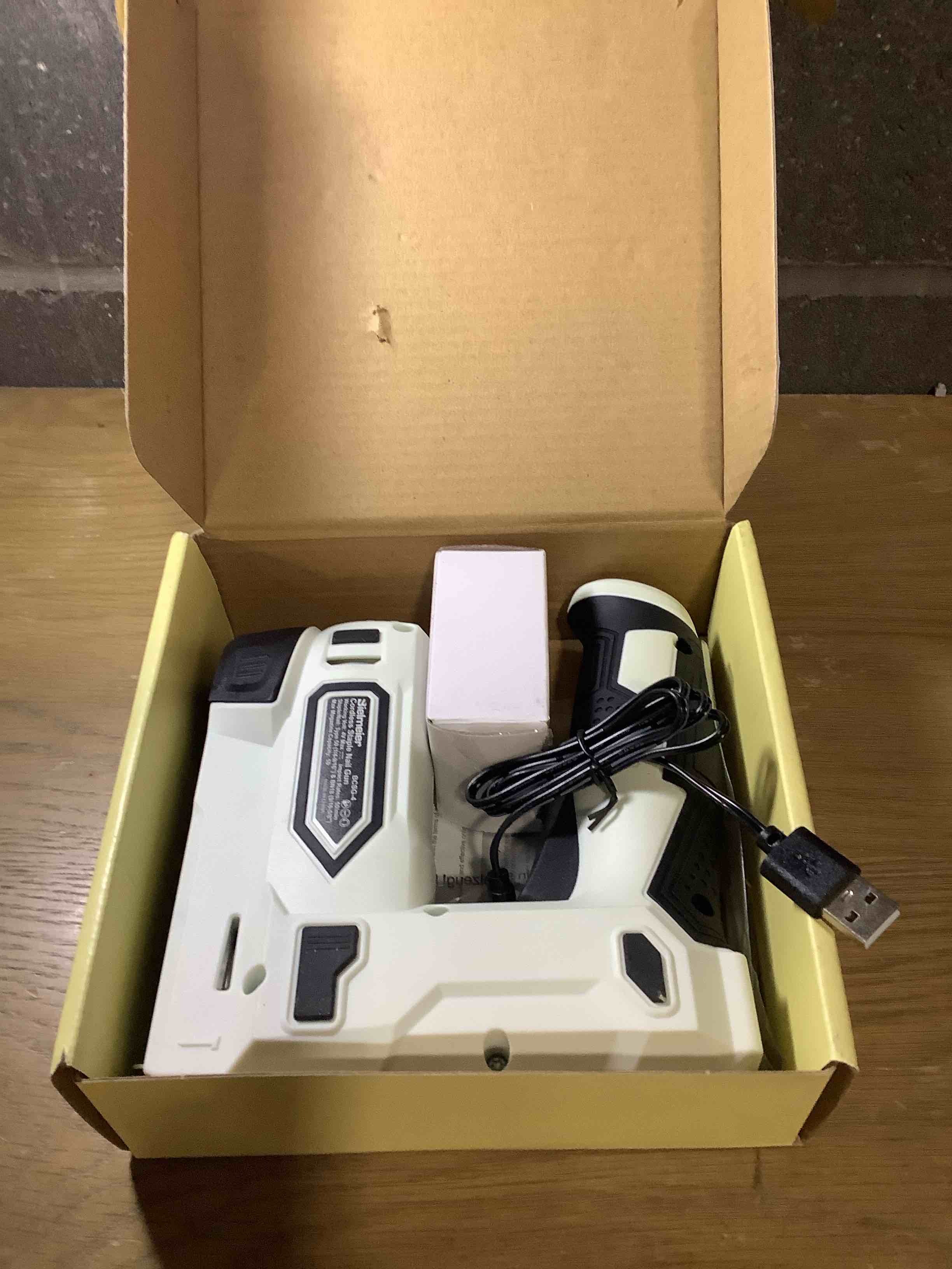 Condition photo showing Good Condition for Bielmeier Electric Staple Gun, 2 in 1 Lithium-ion Electric Stapler, 4V Cordless Brad Nailer Kit with Staples Nails, USB Charger, Power Tacker for Upholstery, Material Repair, Carpentry, DIY