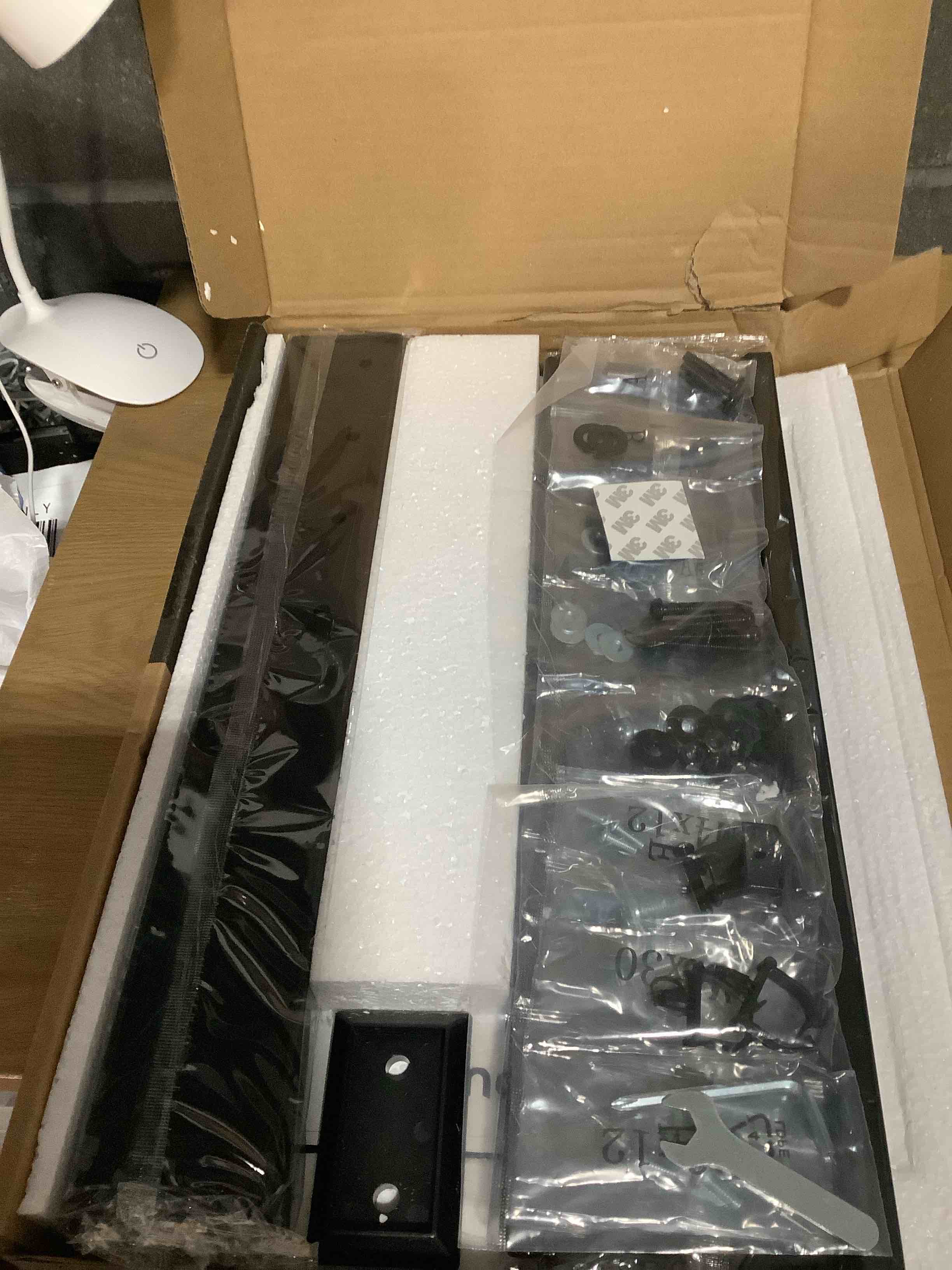 Condition photo showing New/Like New for Universal TV Stand - Table Top TV Stand for 27-60 inch LCD LED TVs - 9 Level Height Adjustable TV Base Stand with Tempered Glass Base & Wire Management, VESA 400x400mm 27"-60" Universal Tabletop TV Stand