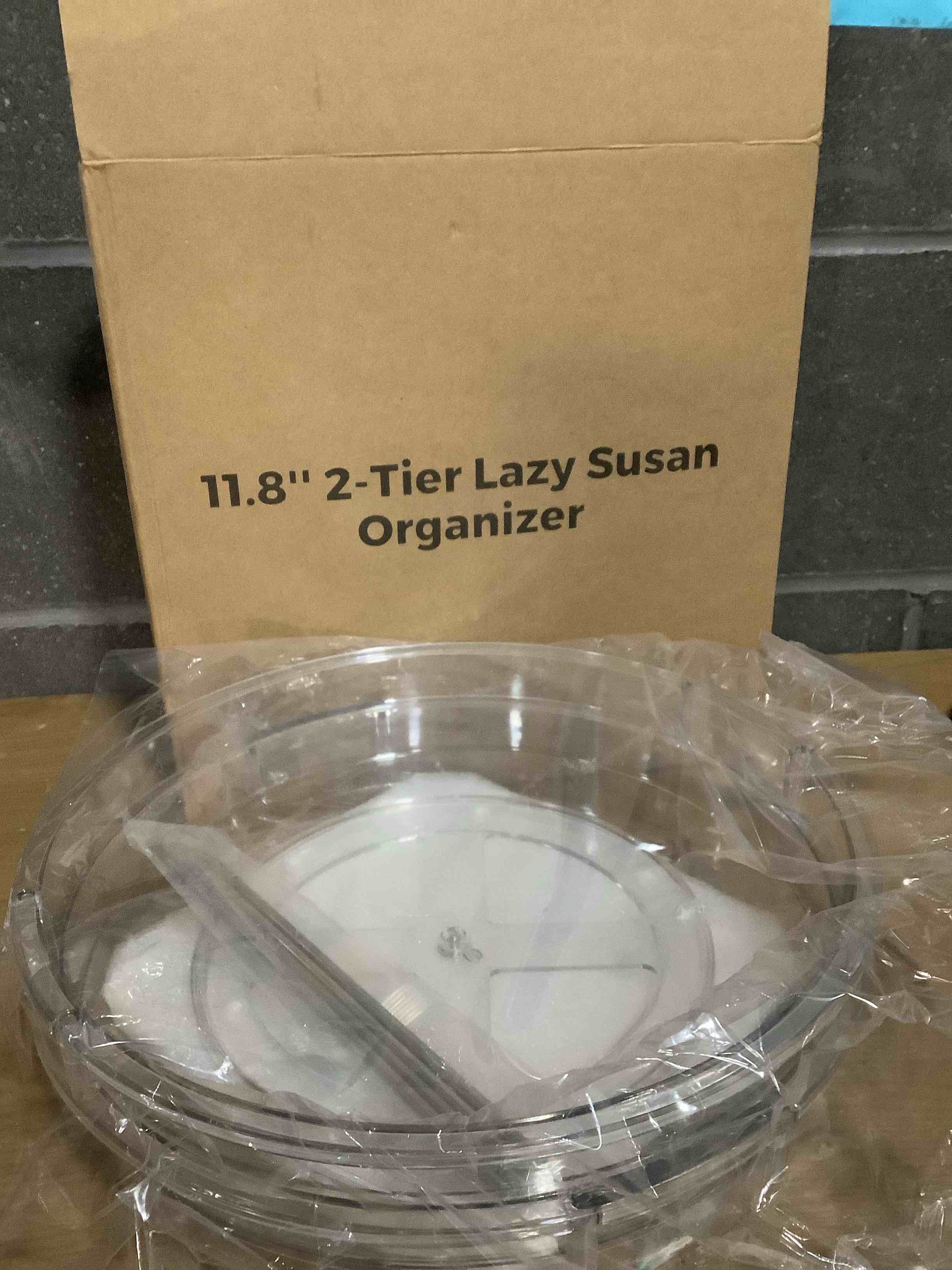 Condition photo showing Good Condition for LAMU 12inch 2 Tier Lazy Susan Turntable Organizer Rotating Spice Rack Organization for Cabinet, Kitchen, Pantry, Countertop, Bathroom, Vanity, Medicine Cabinet Organizer, Clear Clear 12in 1Pack