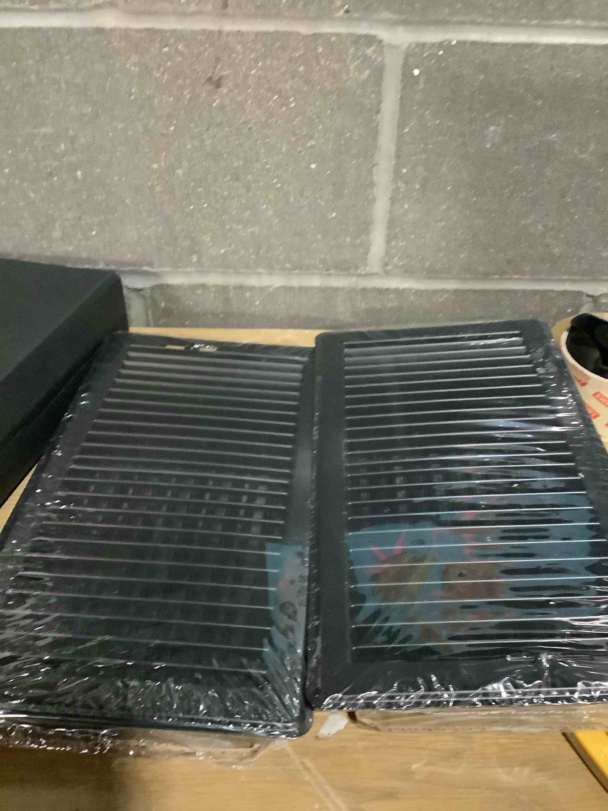 Condition photo showing Good Condition for 2x10 Floor Register, Floor Vent Covers 2 Pack, Steel Adjustable Air Supply Grille Register Vent Cover Grill for Sidewall and Floor, Vent Covers for Home Floor, Black 2X10 floor vent covers 2pack
