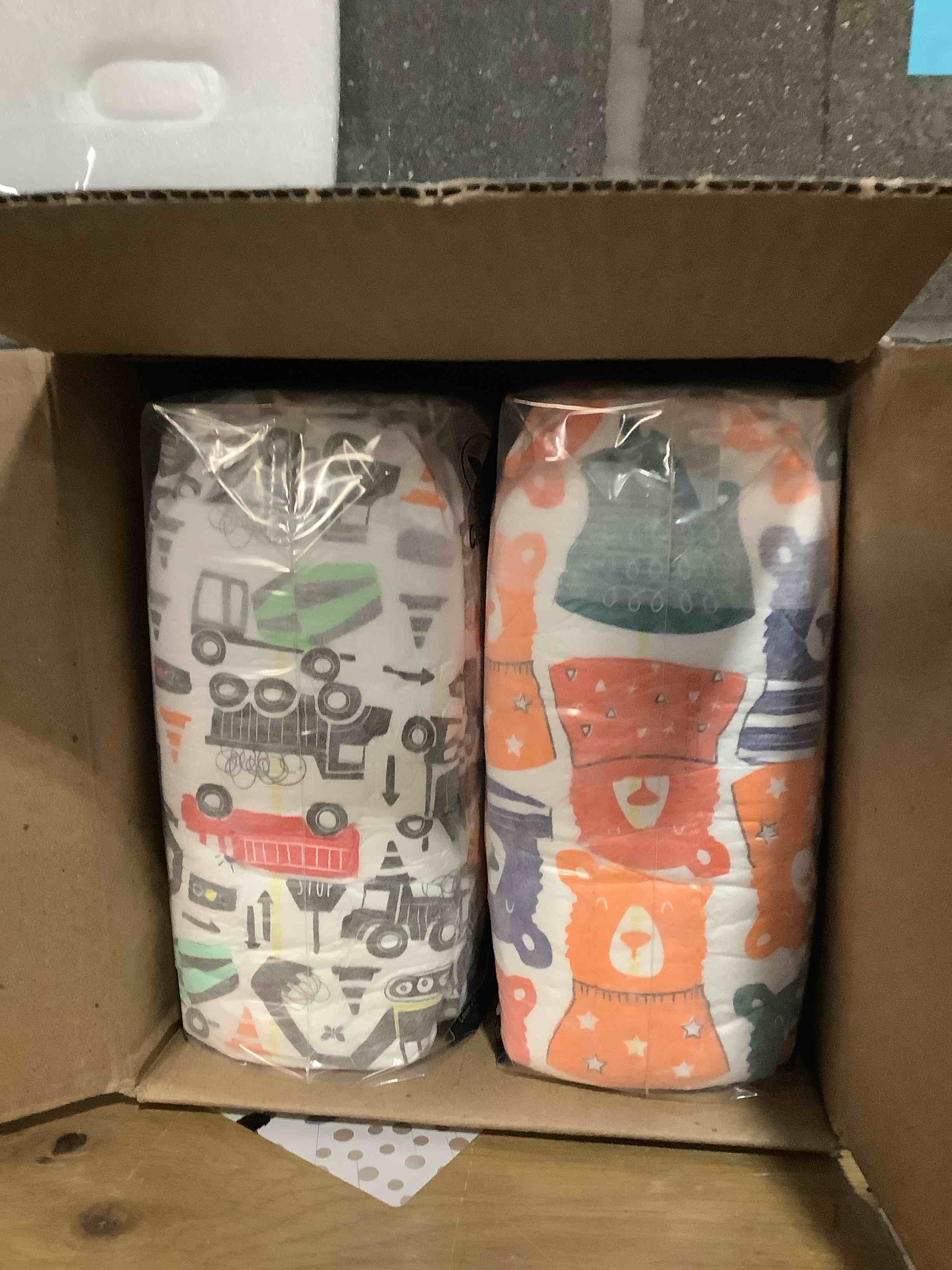 Condition photo showing New/Like New for The Honest Company Comfort Dry Disposable Diapers for Sensitive Skin, Hypoallergenic, Fragrance-Free, Beary Cool + Big Trucks, Club Box, Size 6 (35 lbs), 40 Count Size 6 (40 Count) Beary Cool + Big Trucks