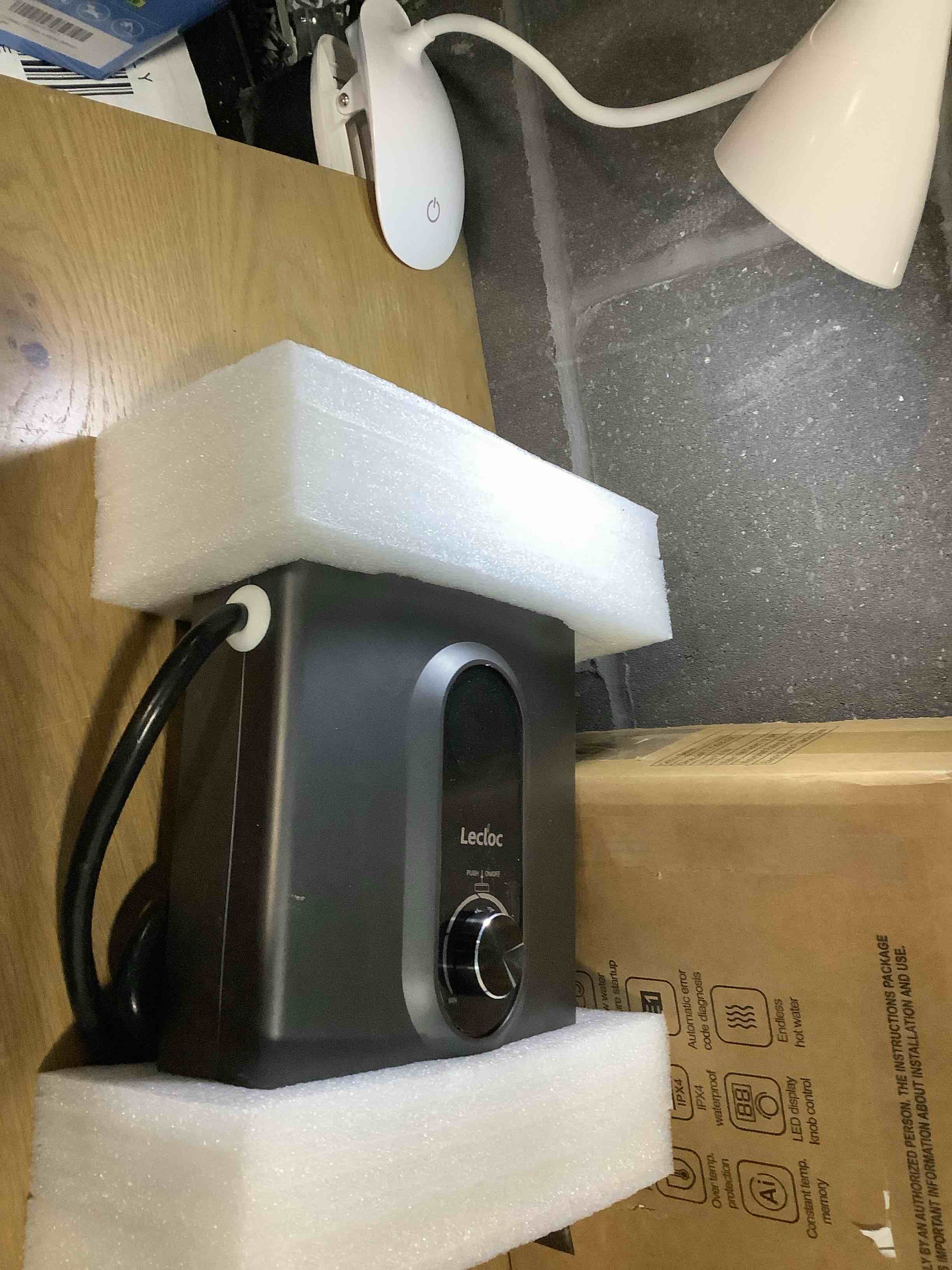 Condition photo showing Good Condition for Mini Tankless Under Sink Instant Hot Water Heater Electric 3kW 120V Plug-in, Larged LED Digital Display and Control Knob, IPX4, Multiprotective, 30-55? Thermostatic On Demand Water Heater, Gray