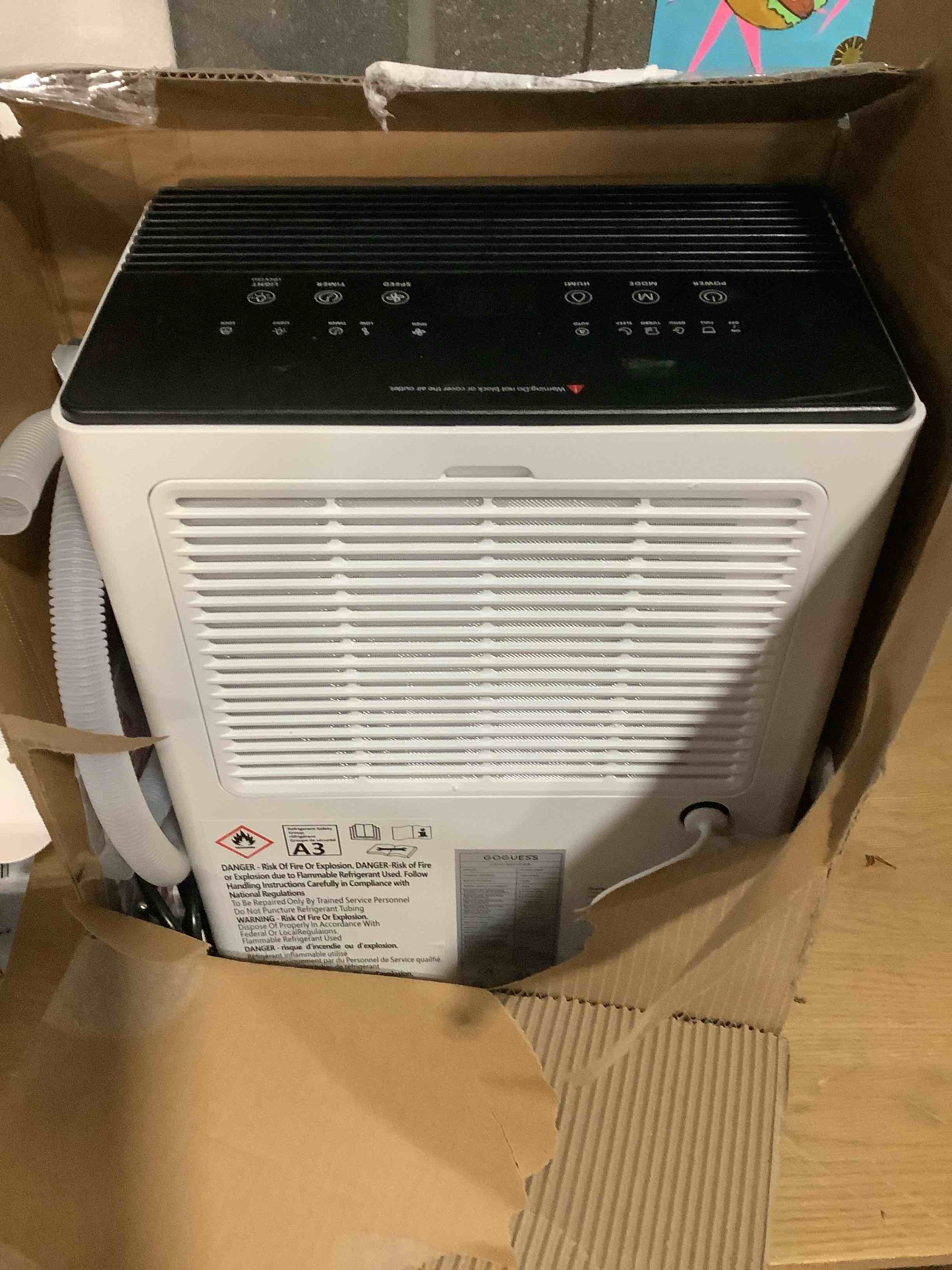 Condition photo showing Good Condition for 1600 Sq.ft Dehumidifier for Basement - 21 Pints, Drain Hose & Humidity Control Large Room Dehumidifiers for Home, RV, Bathroom, Bedroom - 3 Modes & 24H Timer White
