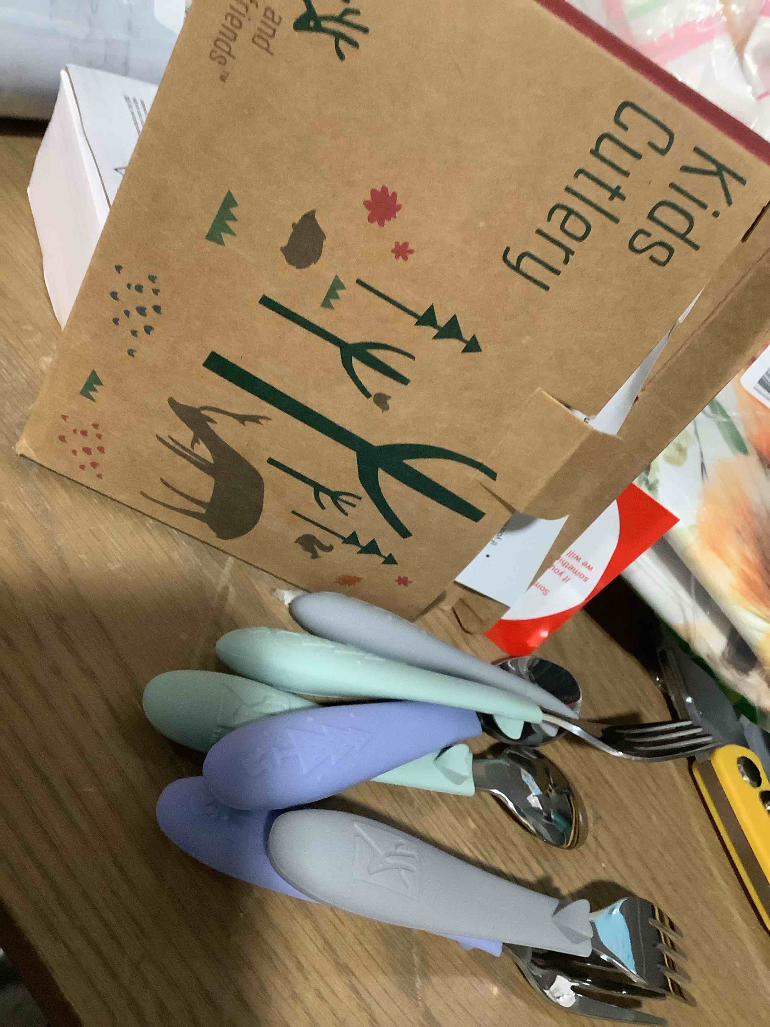 Condition photo showing Good Condition for Elk and Friends Kids Silverware with Silicone Handle | Childrens Safe Flatware | Toddler Utensils | Baby Spoons + Forks | Stainless Steel Cutlery Sage/MistyBlue/Gray