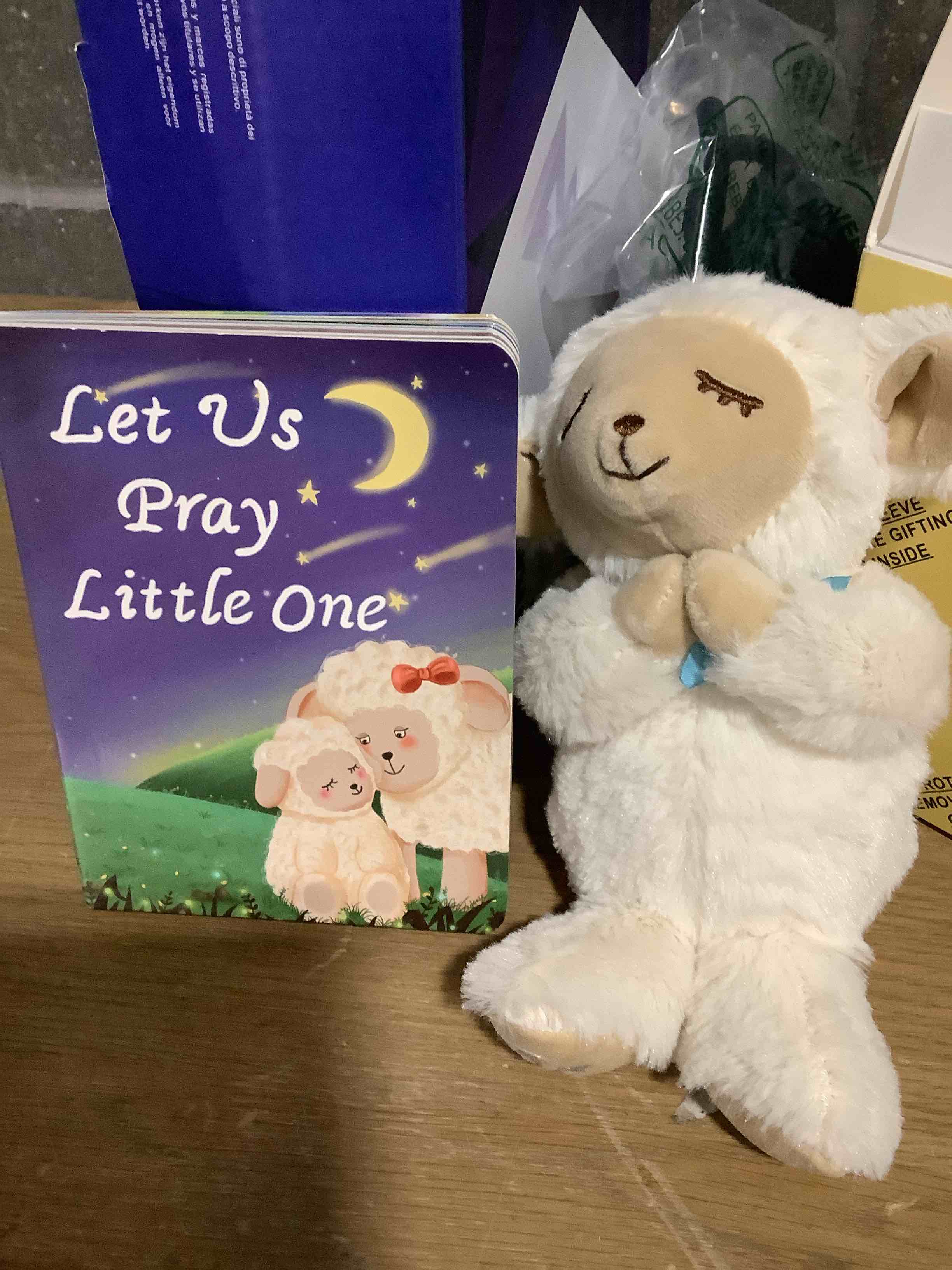 Condition photo showing New/Like New for Baptism Gifts for Boys, Great Christening, Dedication and Baptism Gift Set for Boys and Newborn Baby, Includes 7" Praying Lamb Plush Toy and Let Us Pray Baby Book in Keepsake Gift Box Blue-lamb