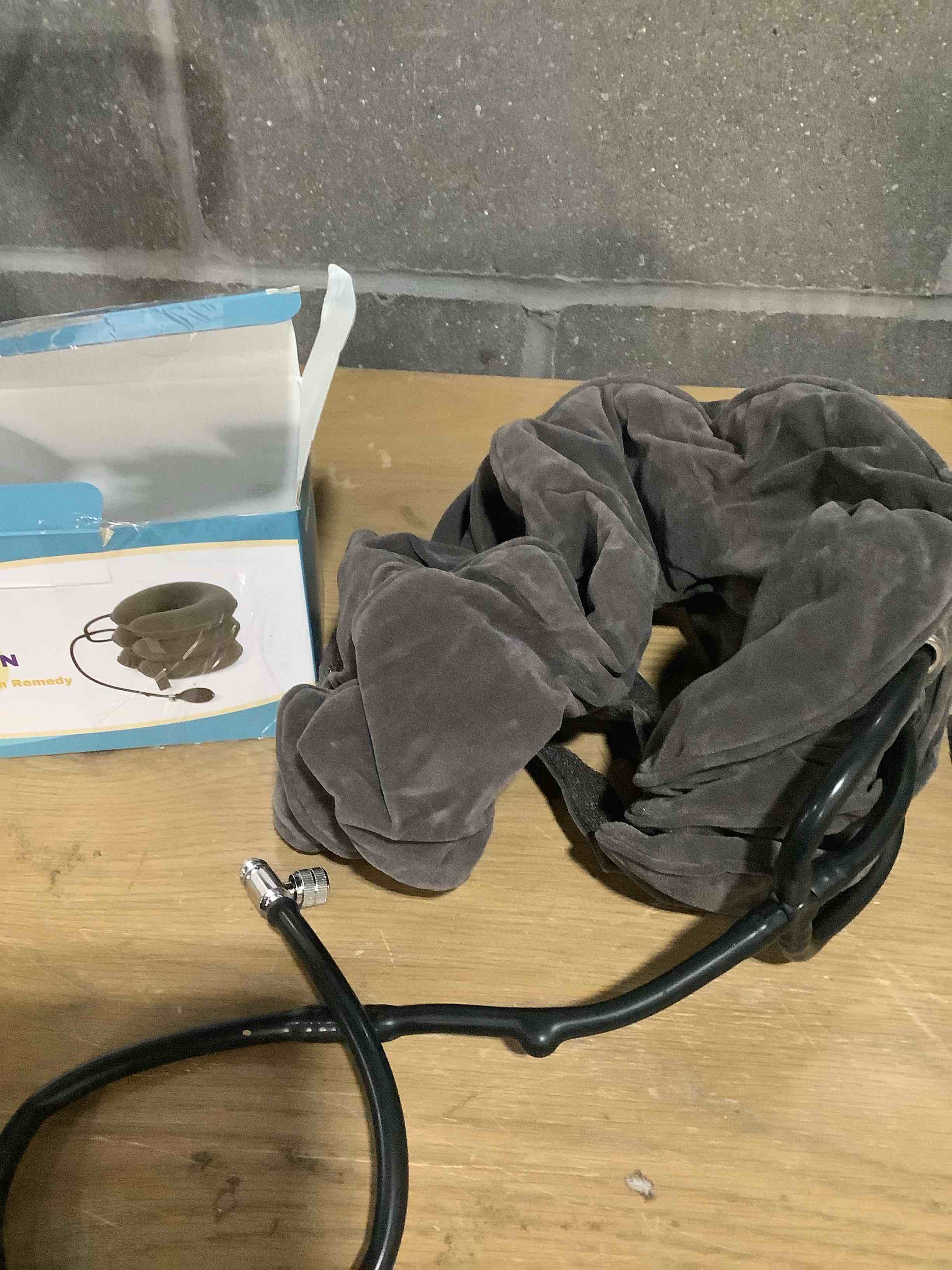 Condition photo showing As Is for Neck Stretcher, Cervical Traction Device, Neck Traction Device, Adjustable Inflatable Neck Braces for Neck Pain and Support, Neck Stretcher Cervical Traction, Neck Decompression Home Use (Gray) Grey