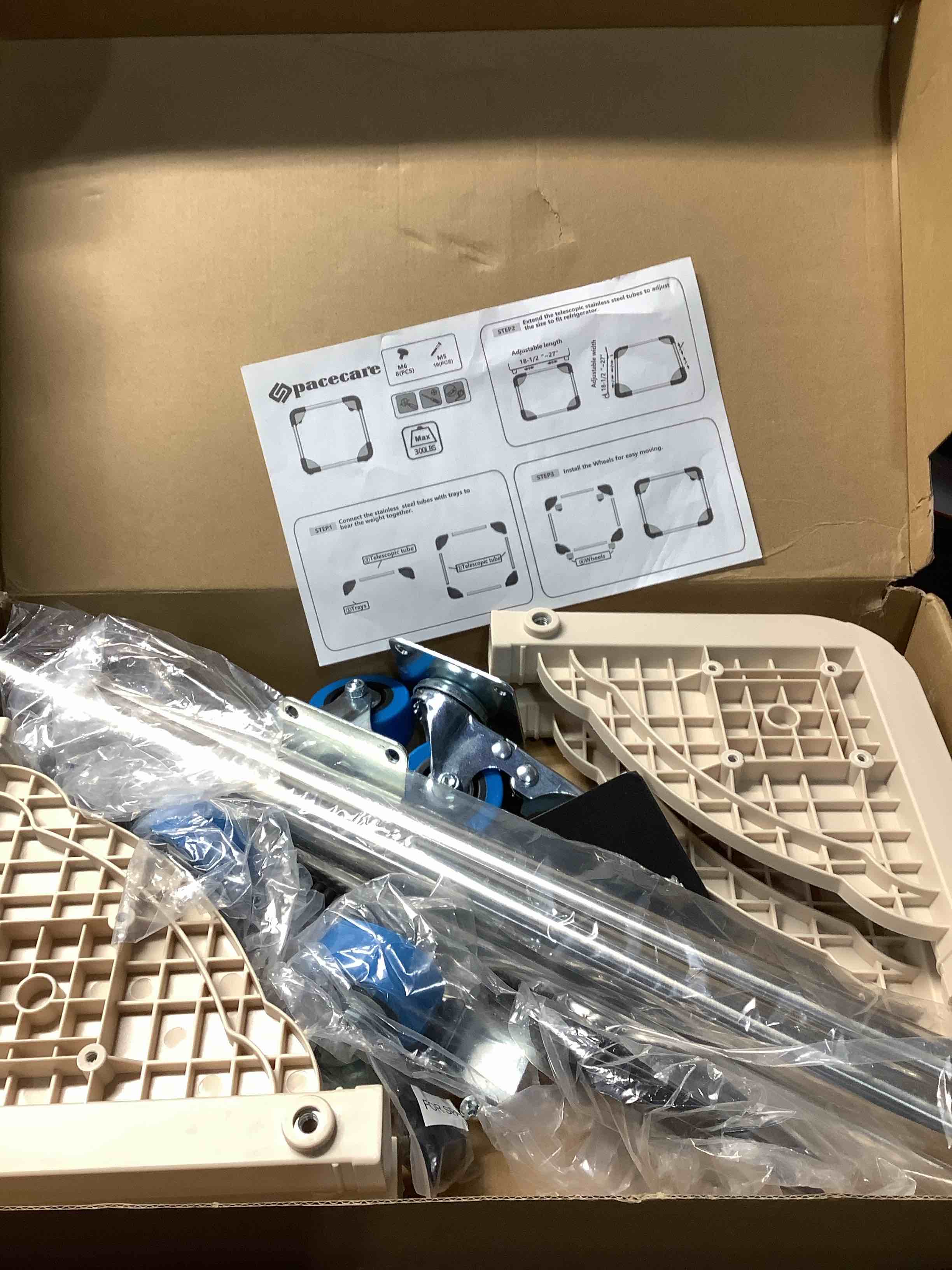 Condition photo showing Good Condition for SPACECARE Mini Fridge Stand Mobile Roller, Adjustable Furniture Dolly with 4 Locking Wheels, Heavy Duty Washing Machine Base, Universal Appliance Pedestal for Dryer and Refrigerator- Off White Ivory