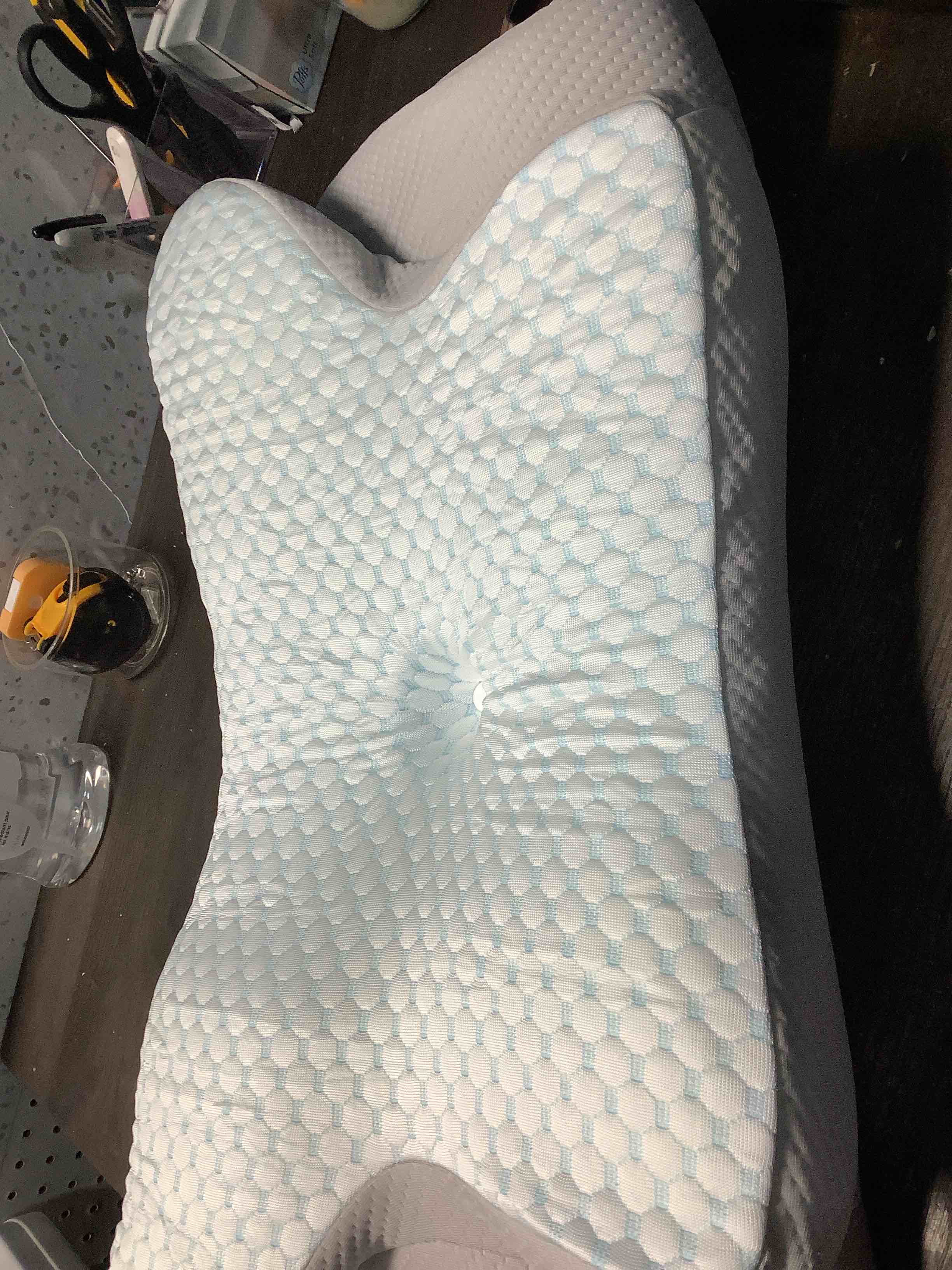 Condition photo showing Good Condition for Cervical Neck Pillow for Pain Relief, Memory Foam Contour Orthopedic Pillow, Ergonomic Cooling Neck Support Pillow for Side Back Stomach Sleepers, Bed Pillow for Sleeping Comfort Blue