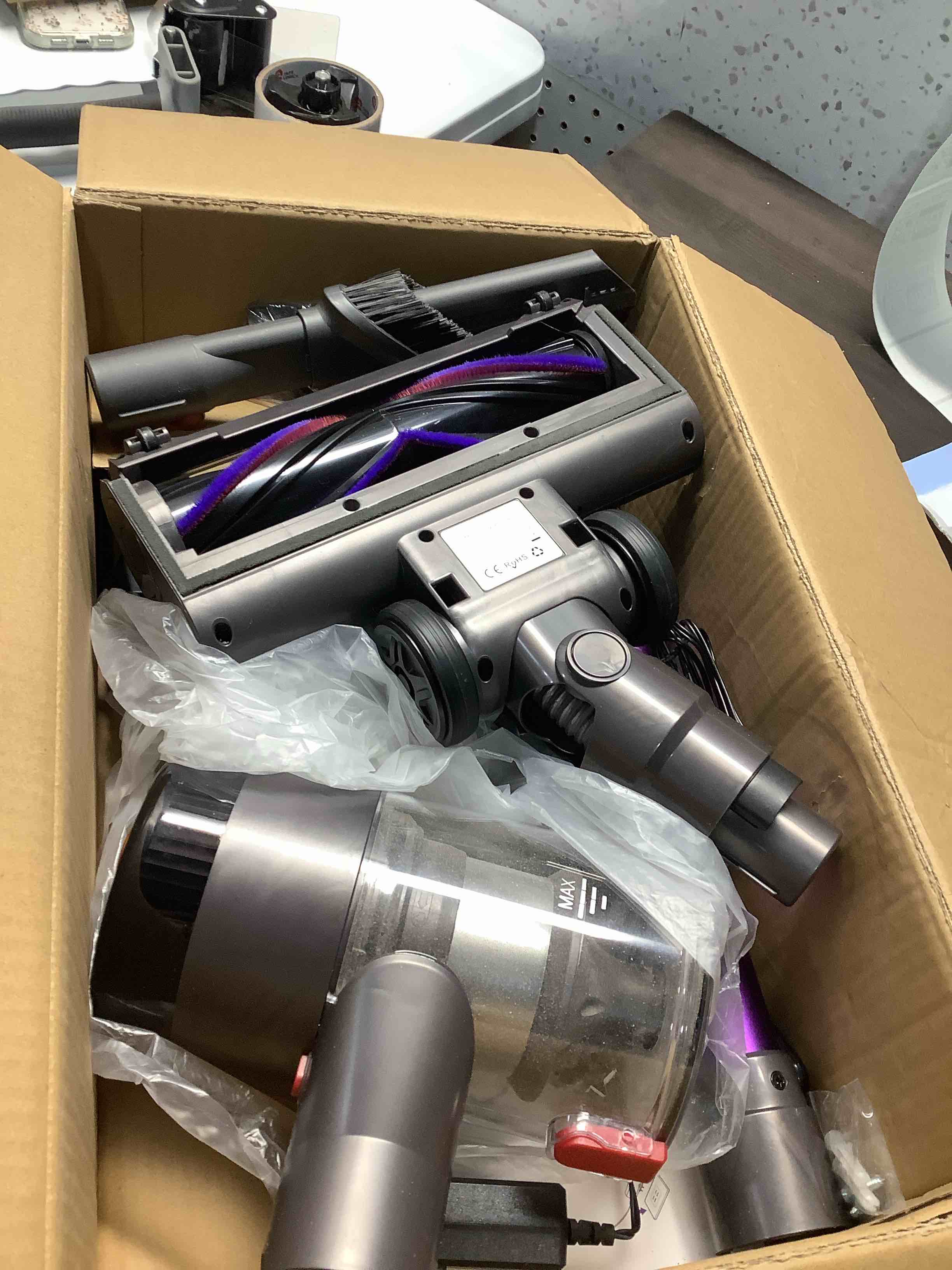 Condition photo showing Good Condition for Cordless Vacuum Cleaner, Upgraded 550W 45Kpa 60Mins Vacuum Cleaners for Home, Anti-Tangle Stick Vacuum with Self-Standing, LED Display, 8-in-1 Wireless Vacuum for Carpet Pet Hair Hardfloor Purple
