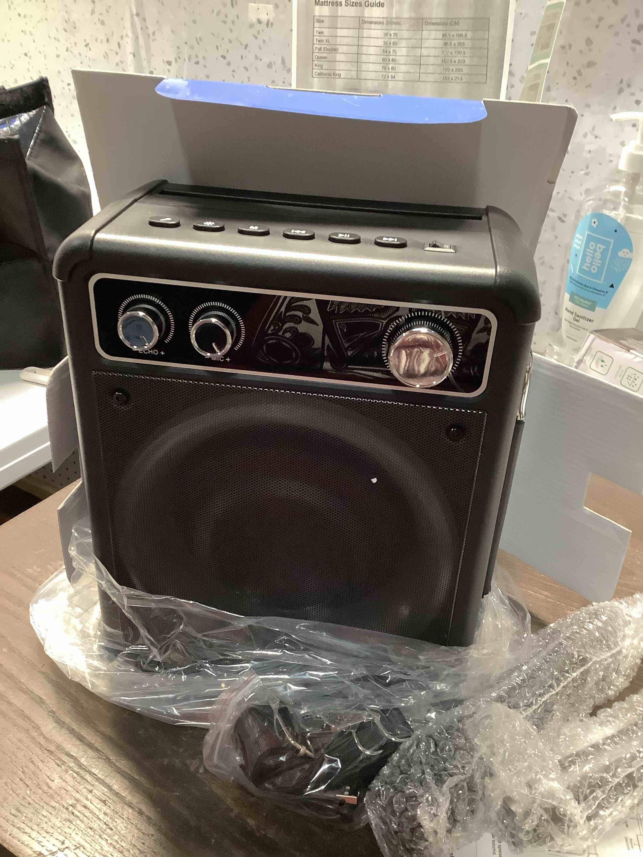 Condition photo showing Good Condition for Karaoke Machine, Portable Bluetooth Karaoke Speaker with 2 Wireless Microphones, PA System for Adults Kids with LED Lights & Echo Adjustment, Supports TWS/TF/USB/AUX for Home Party T03-2 MICS
