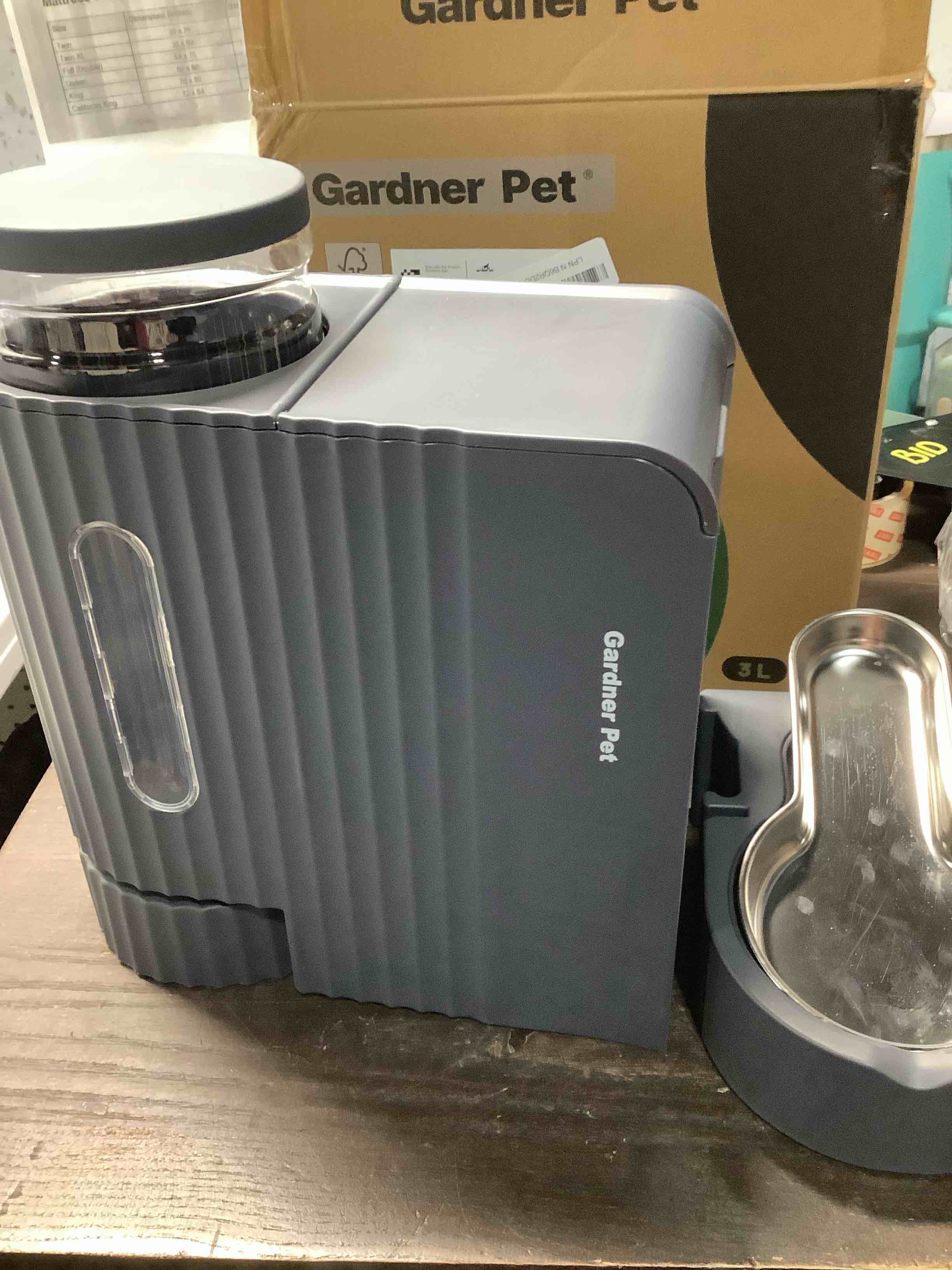 Condition photo showing Good Condition for Gardner Pet Automatic Gravity Cat Food Feeder and Water Dispenser Stainless Steel Two-in-One Set Large Capacity Dispenser for Pets Dogs, Puppies, Kittens-(0.8 Gallons x 2) Large (0.8 Gallon x 2) Black Grey