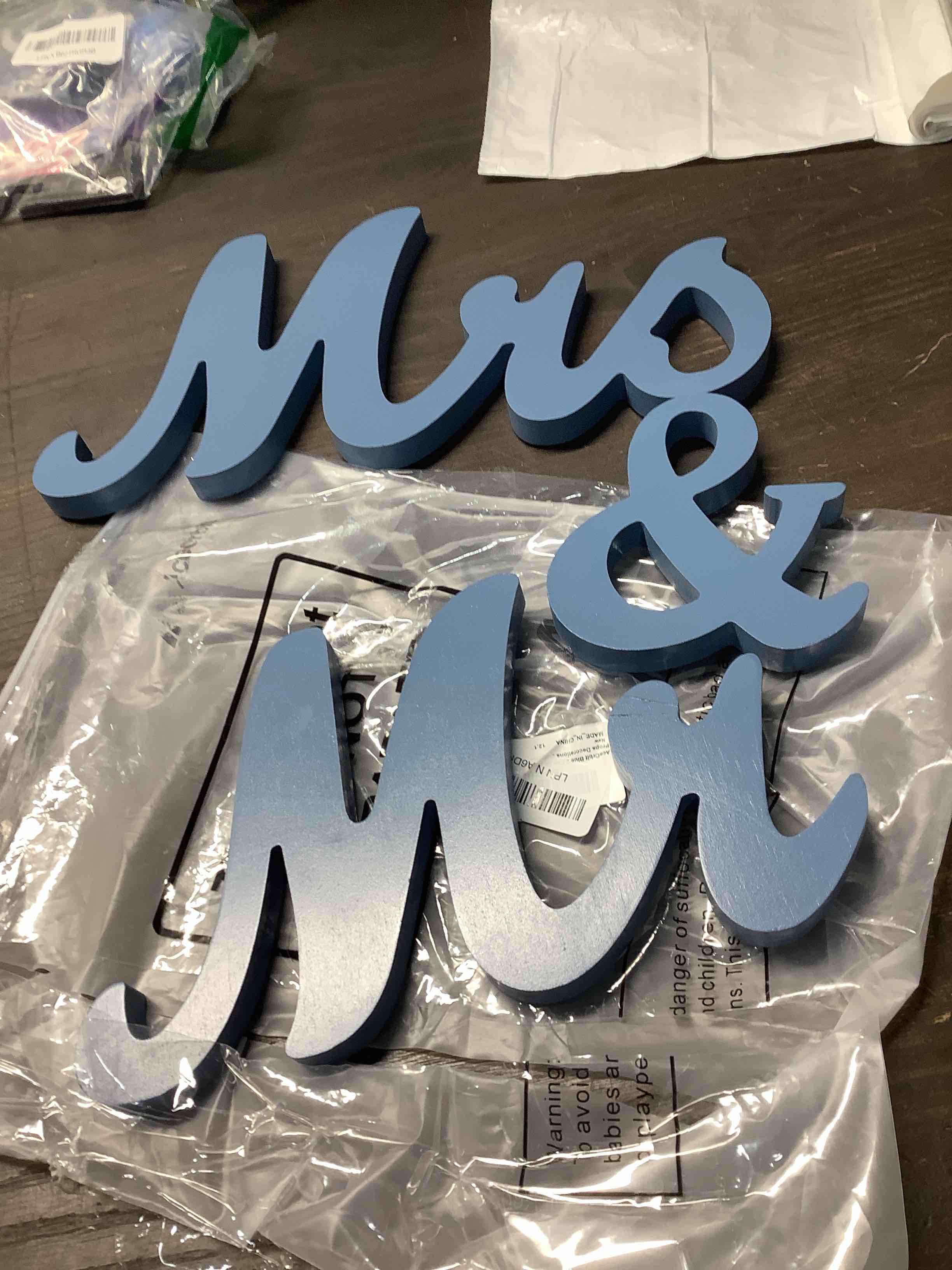 Condition photo showing Good Condition for Blue 3 Pcs Mr & Mrs Sign Table Decor Sweetheart Mr and Miss Wooden Letters Freestanding Wedding Sign Rustic Table Centerpieces for Wedding Party Photo Booth Props Decorations Supplies