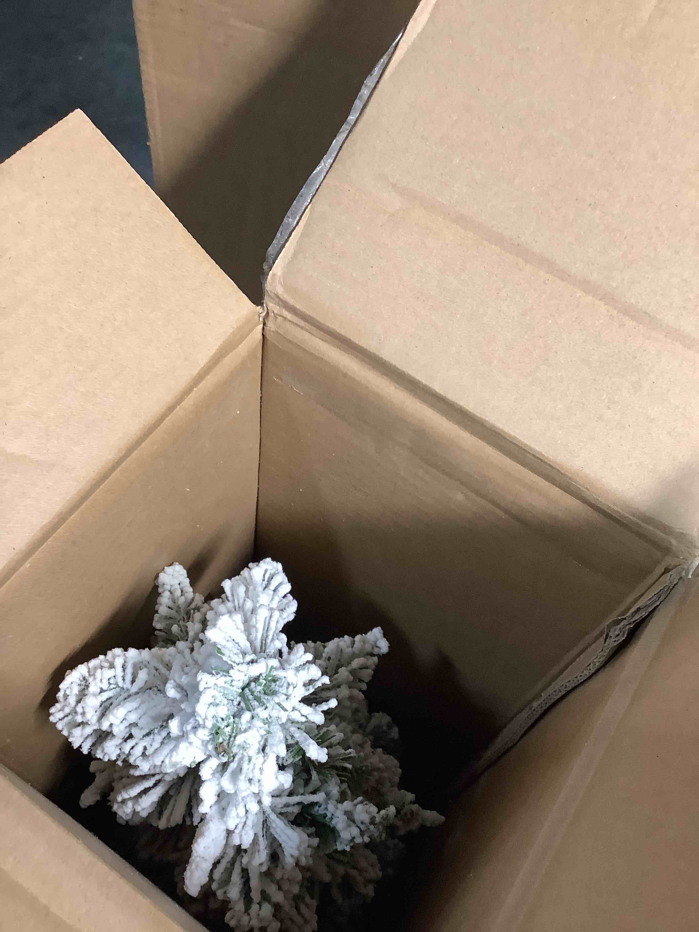 Condition photo showing Good Condition for National Tree Company 3 ft Pre-Lit Flocked Downswept Forestree Mini Artificial Christmas Tree,50 Clear Lights, 198 Tips, Metal Plate Base, Green 3ft Tree